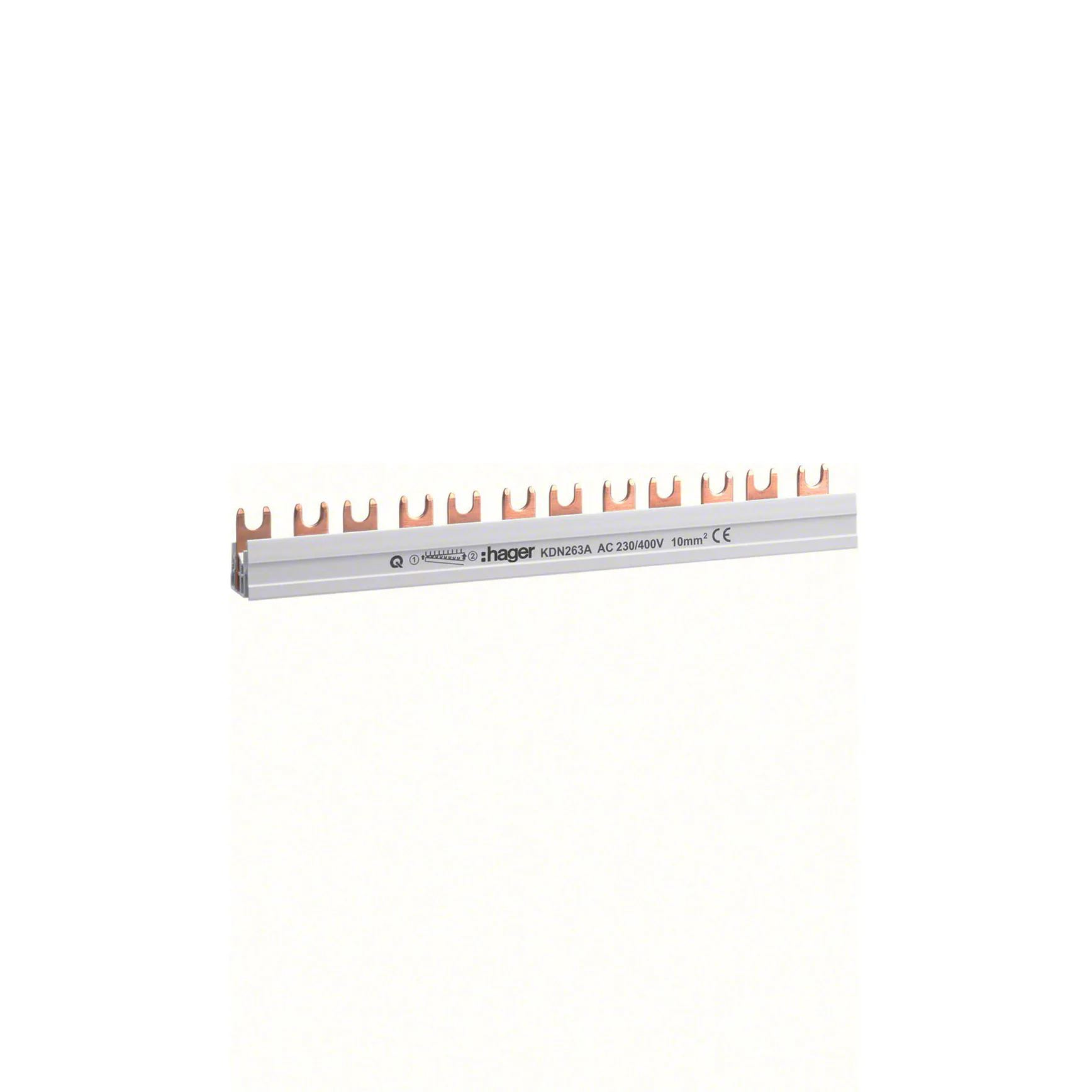 Fasskena Hager 2-polig 10 mm2 12 moduler för QuickConnect och Skruvanslutning