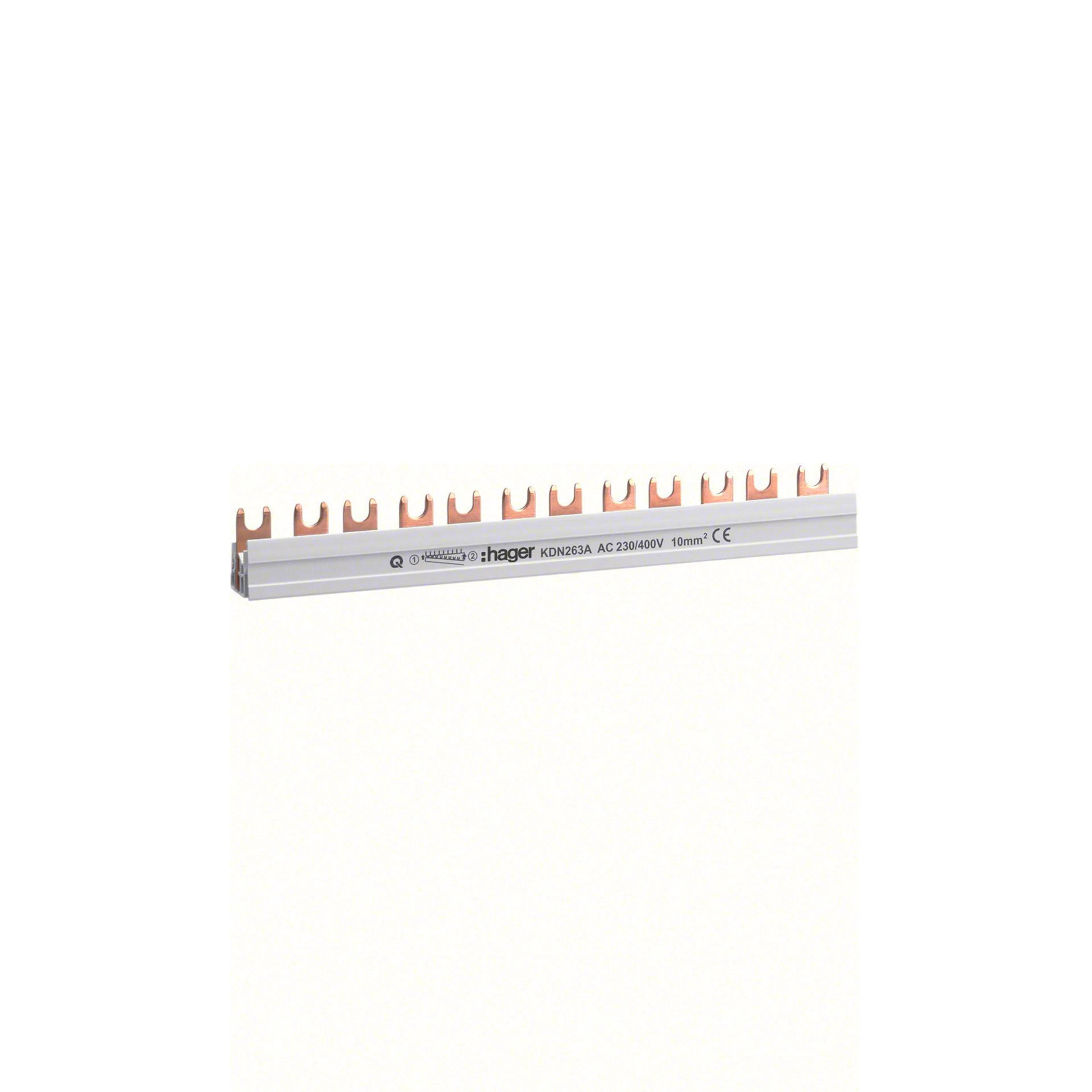 Fasskena Hager 2-polig 10 mm2 12 moduler för QuickConnect och Skruvanslutning