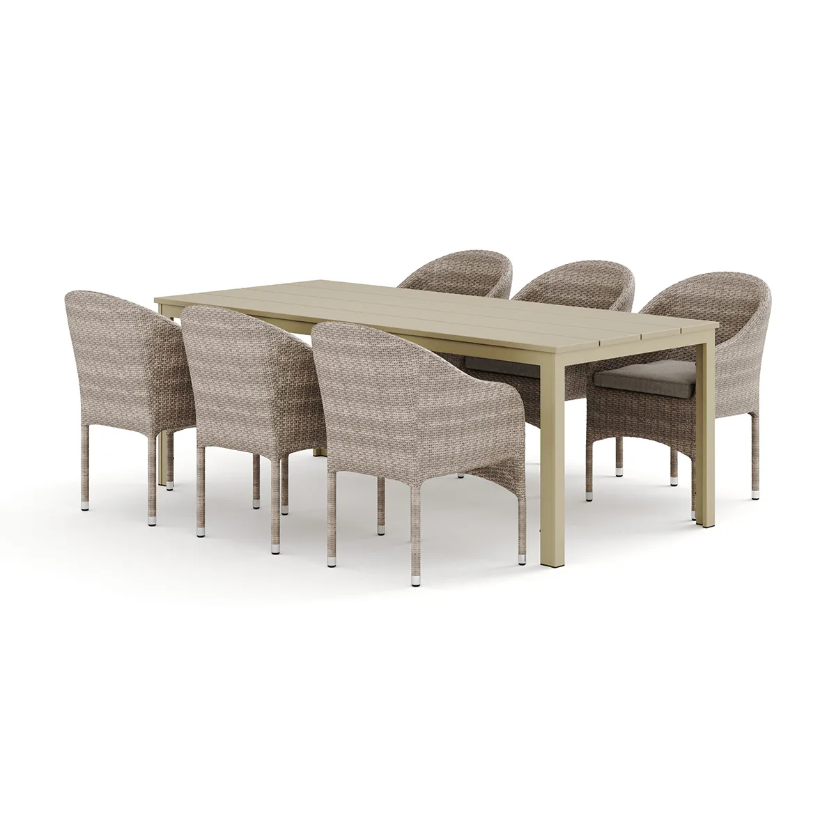Trädgårdsgrupp Comfort Garden Tunis utomhus matgrupp 205x90 cm med 6 Thor fåtöljer