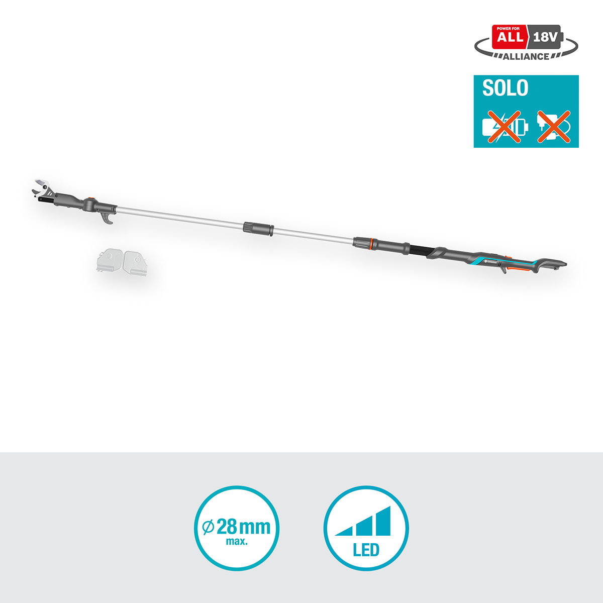 Teleskopisk Stångsax Gardena HighCut 250 Batteri P4A utan Batteri och Laddare