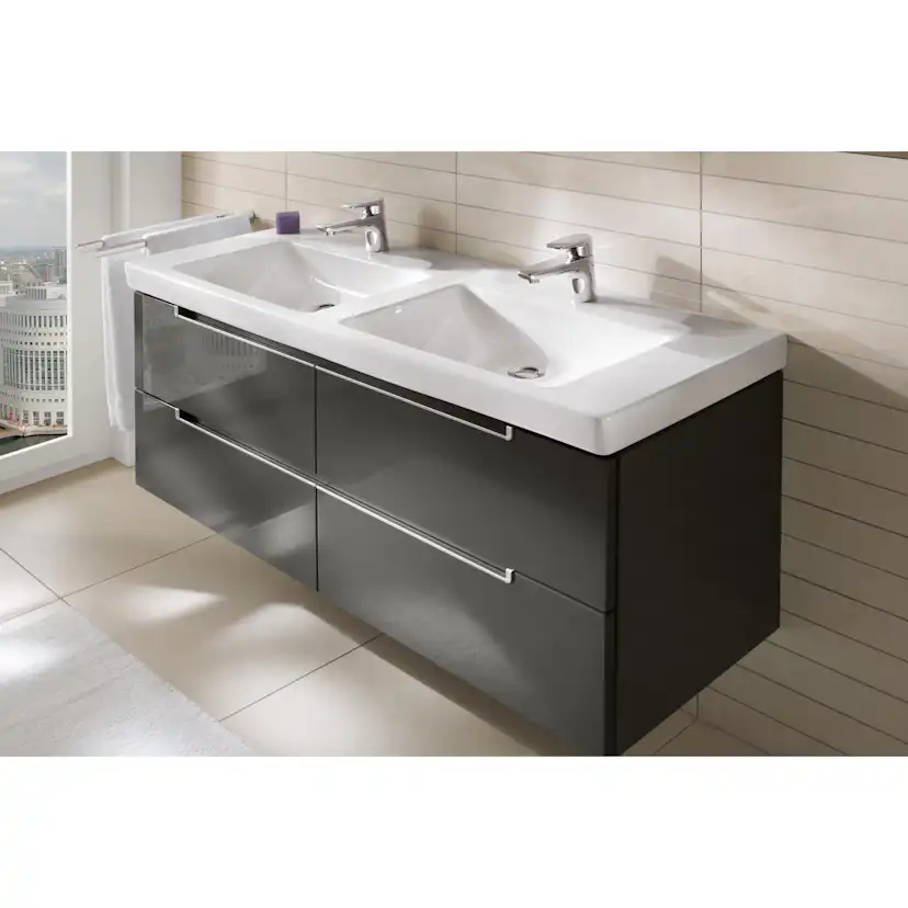 Tvättställ villeroy & Boch Subway 2.0 7175D0R1 Vit Alpin CeramicPlus, Med Bräddavlopp, för Två Trehålsblandare