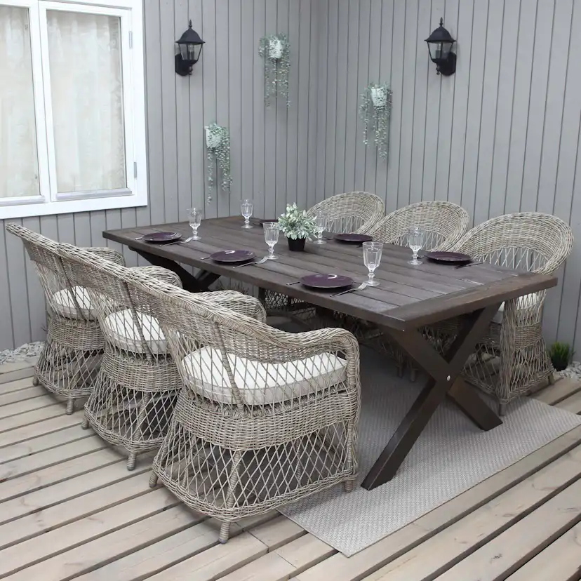 Matgrupp Utomhus Baltic Garden 220 cm bord & 6 Merida naturfärgade stolar