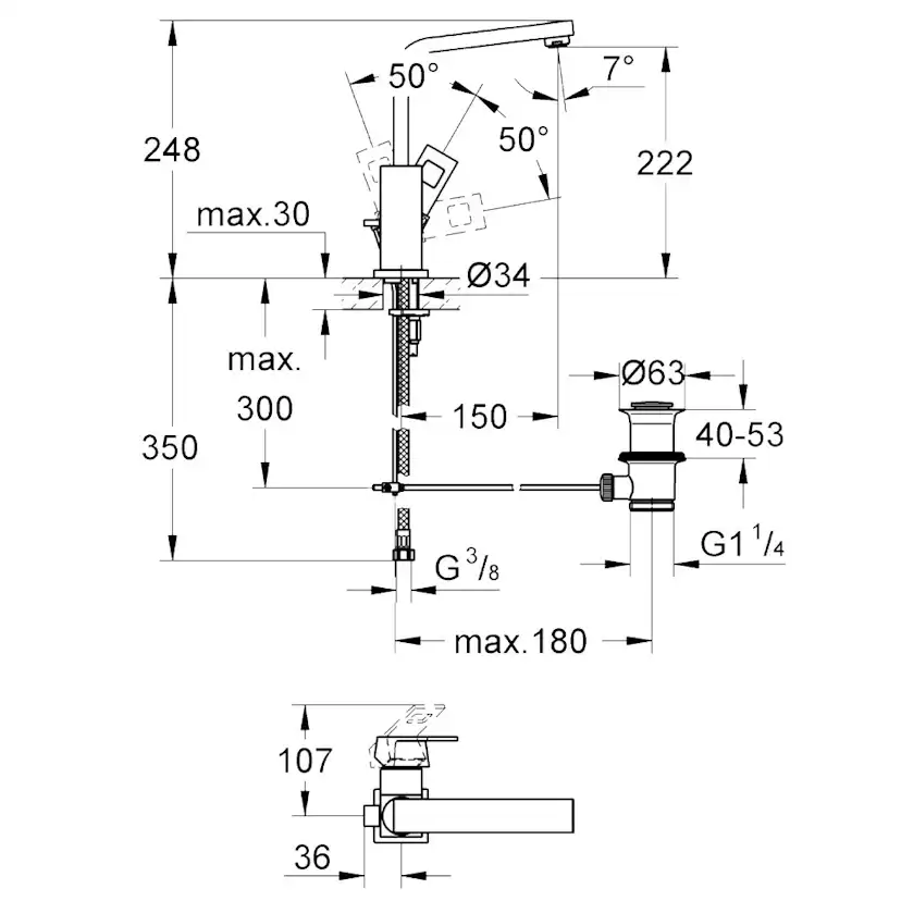 Tvättställsblandare Grohe Eurocube 23135 Med Lyftventil Med EcoJoy
