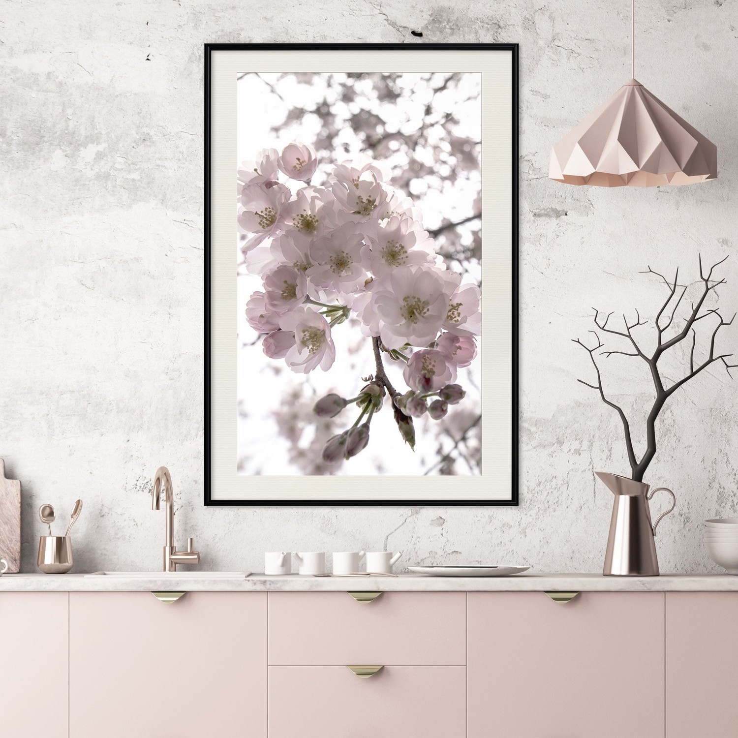 Affisch - Cherry Blossoms [Poster] 40x60 Svart ram med passepartout, 40x60 cm