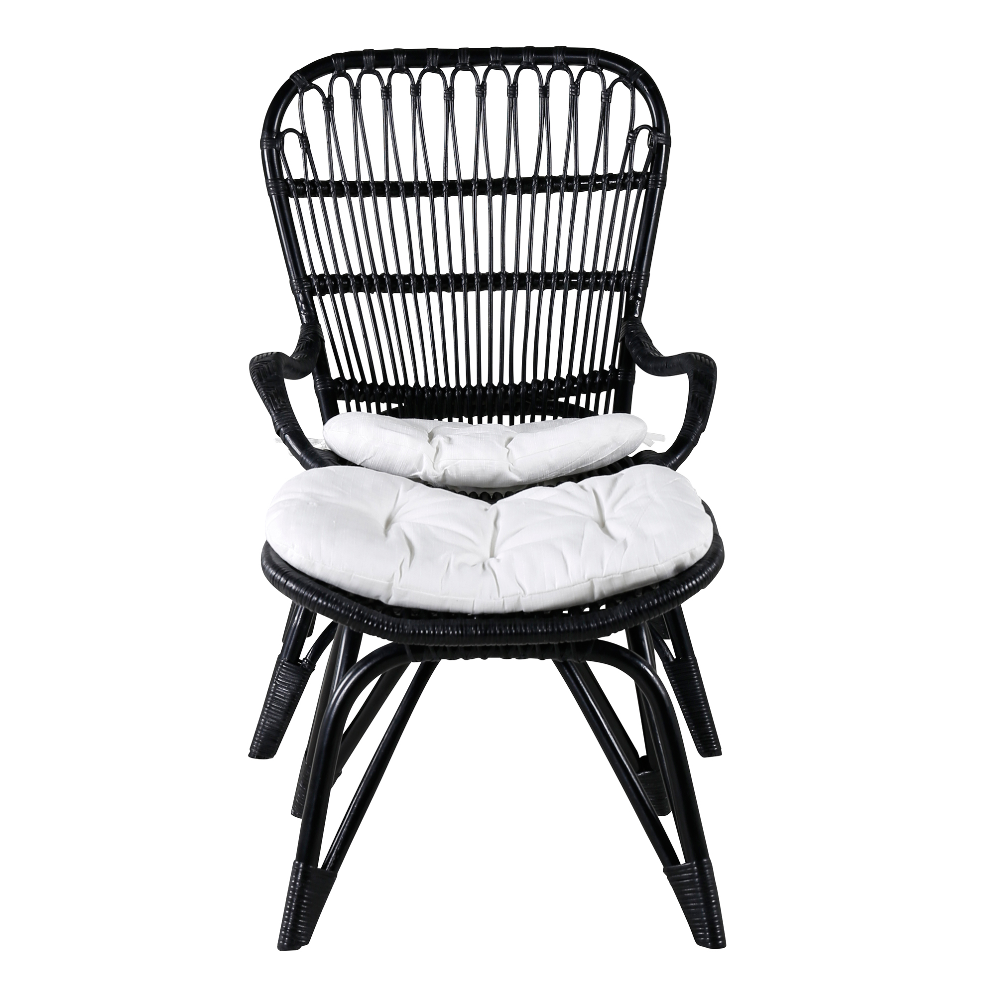 Ella Lounge Chair - BLACK rattan / Offwhite Cushion. inc. Ot Svart