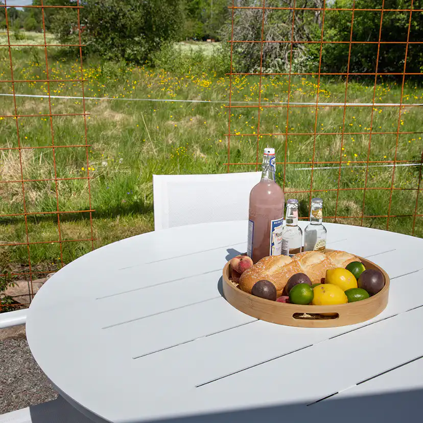 Alma Dining Table - White Alu - ø120cm+Alina Dining Chair - Vit
