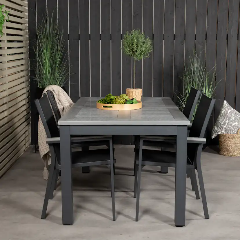 Albany Dining Table 160/240*100 - Svart Alu / Grey Aintwood+ Svart/Grå
