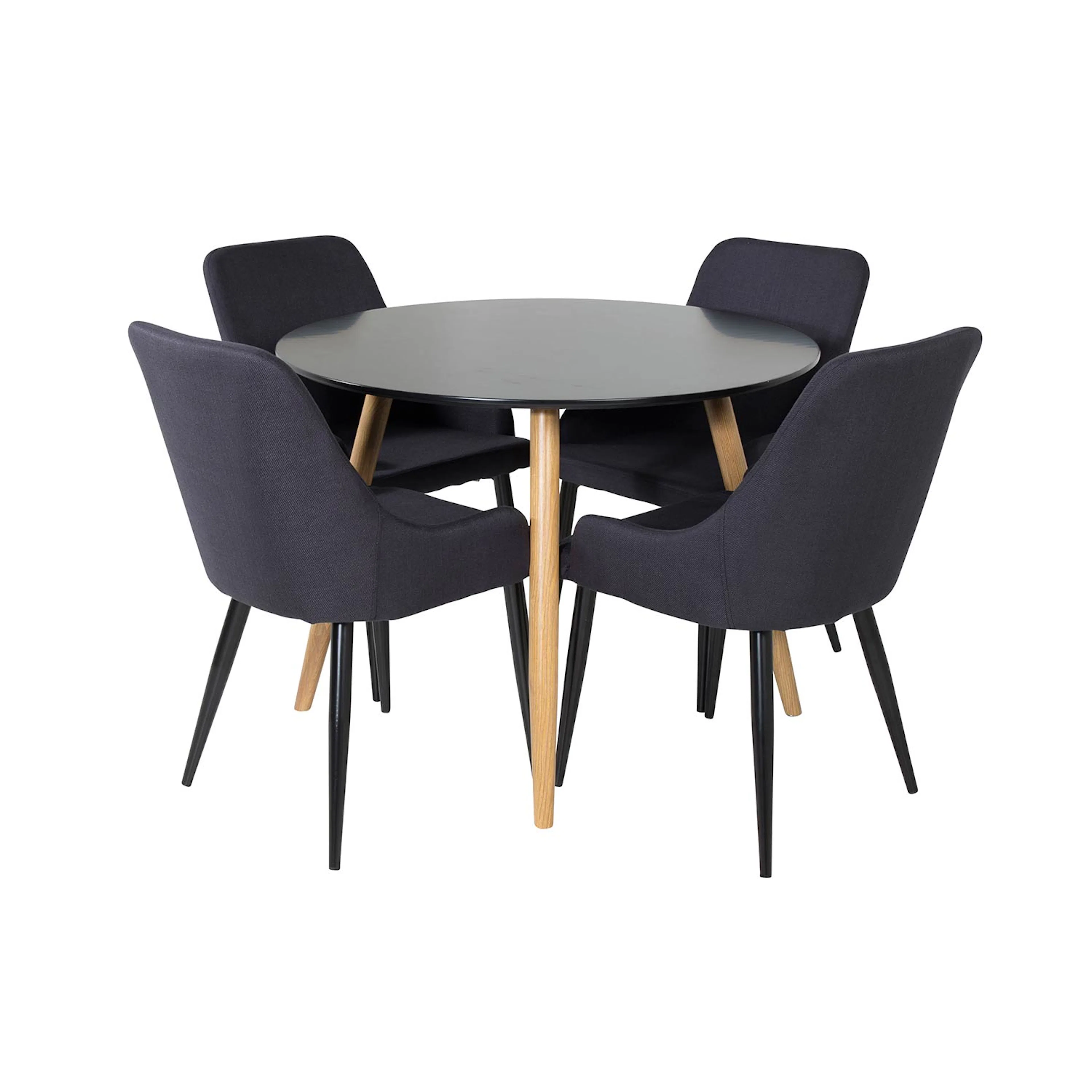 Plaza Round Table - - Black /Oak+Plaza Chair -Black Fabric_4 Svart Bord med Ekben, Svart Stol med Svarta Ben