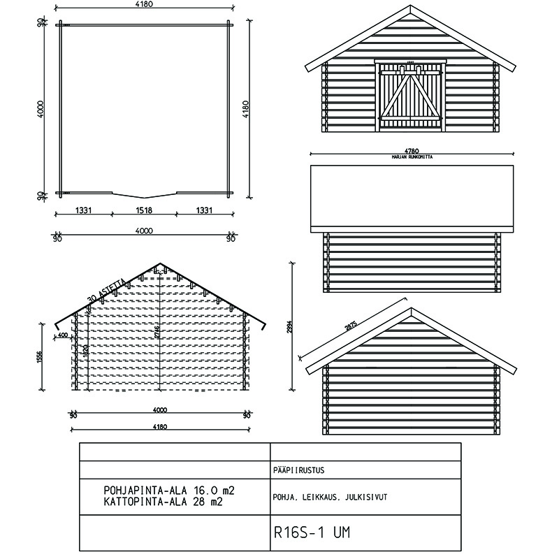 Timmerlada LP Garden S16 Timmergarage Fasta Vägg 16 m2