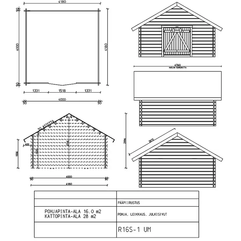 Timmerlada LP Garden S16 Timmergarage Fasta Vägg 16 m2