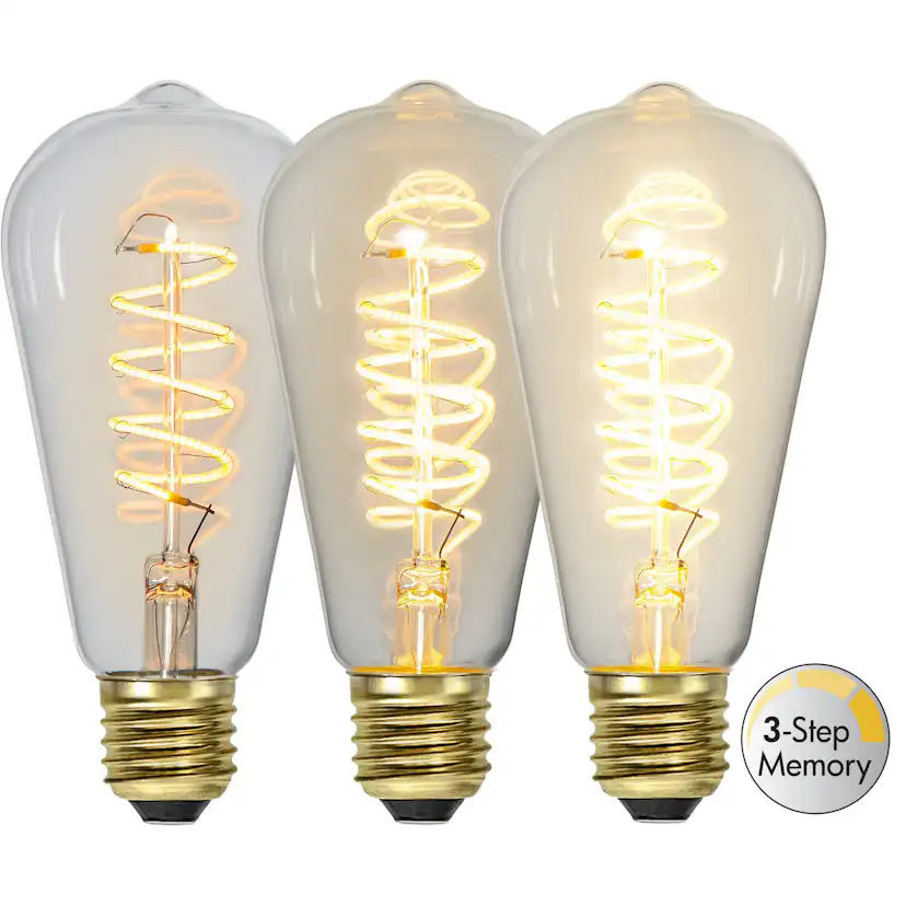 LED-lampa Star Trading E27 ST64 Decoled Spiral Klar 3-step Memory Dimbar 4W