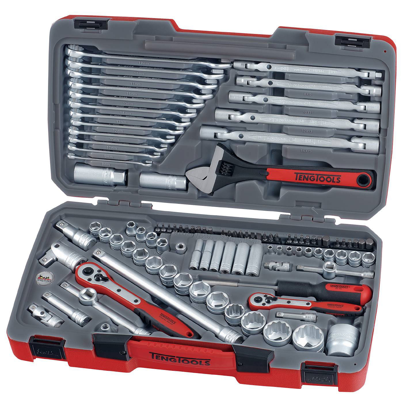 Hylsnyckelsats med 1/4 tum, 3/8 tum och 1/2 tum fyrkantsfäste Teng Tools TM106