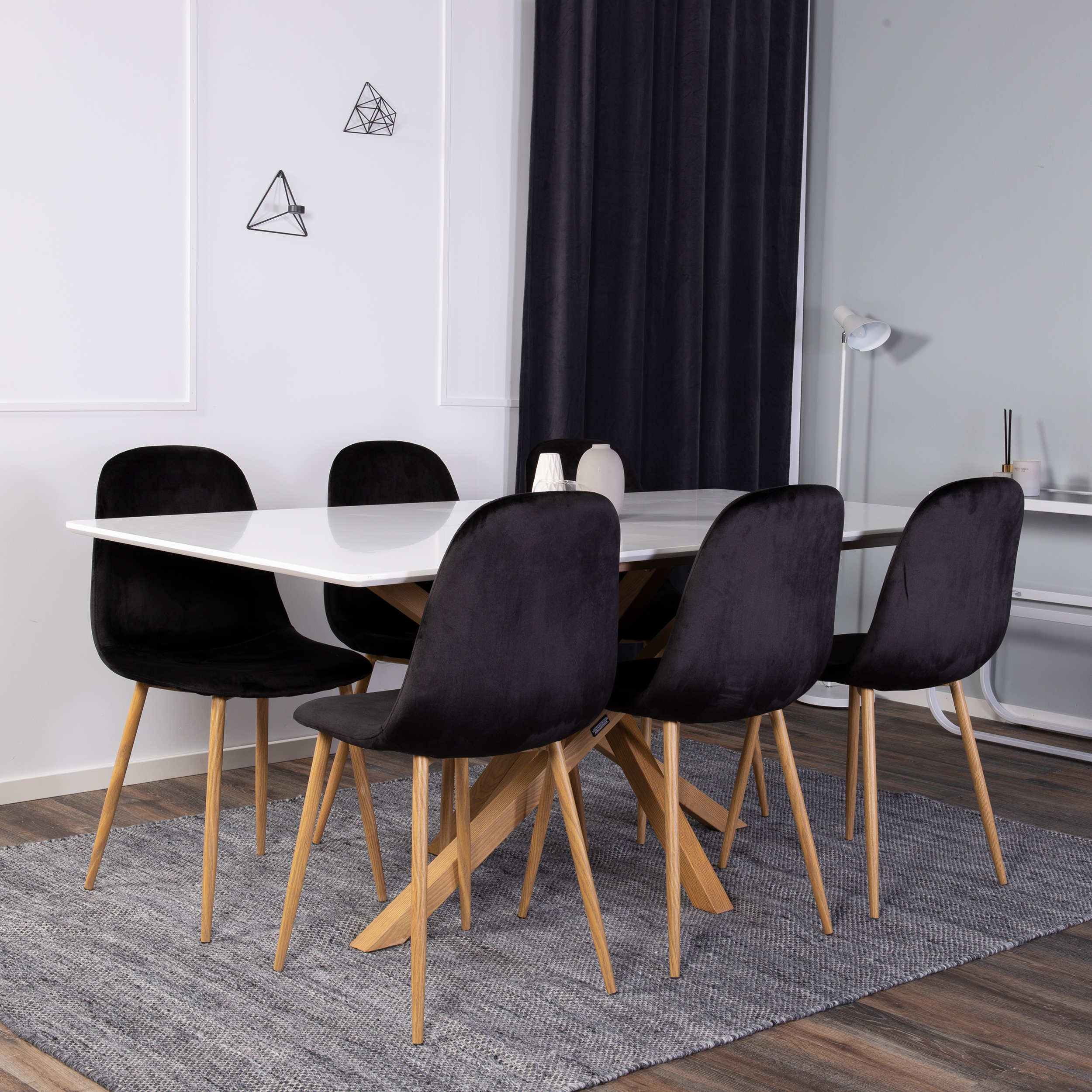 Piazza Table Oaklook/Whit 180+Polar Oaklookleg/Black Velvet6 Vit/Svart