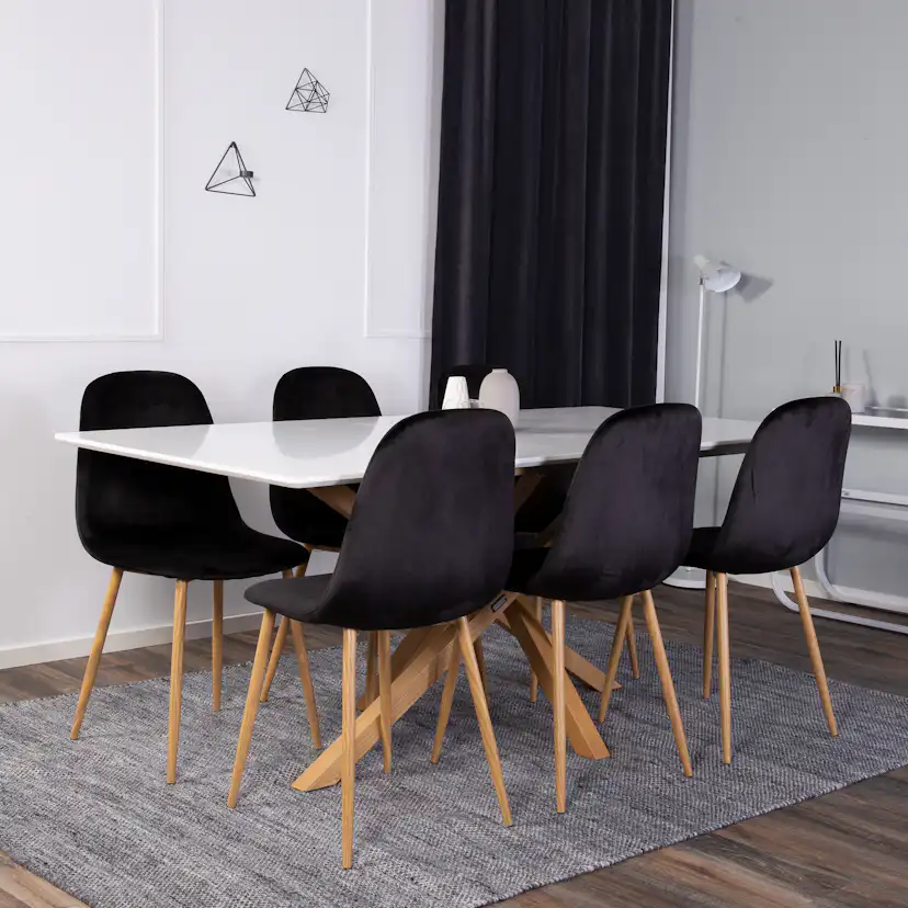 Piazza Table Oaklook/Whit 180+Polar Oaklookleg/Black Velvet6 Vit/Svart