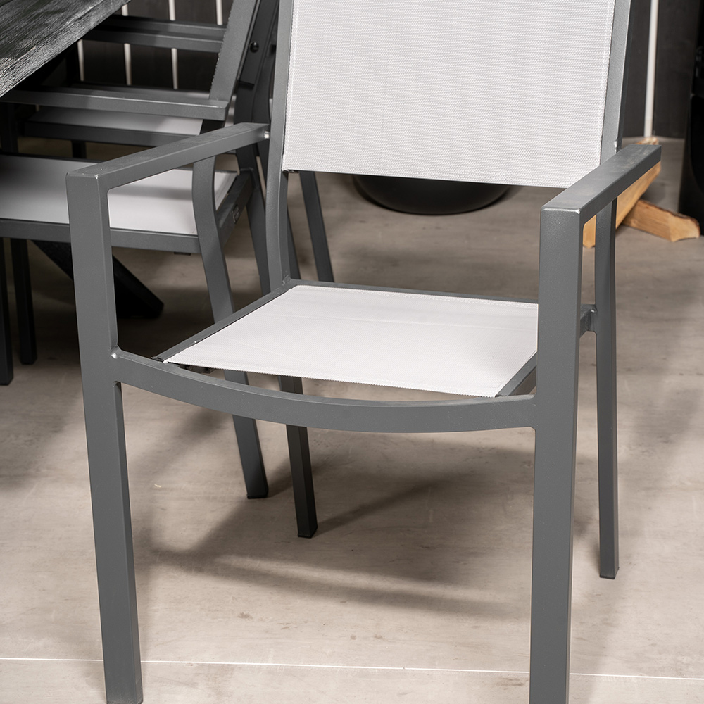 Rives bord 200*100cm-Svart Acacia+Copacabana stolSvart Alu6 Svart/Grå