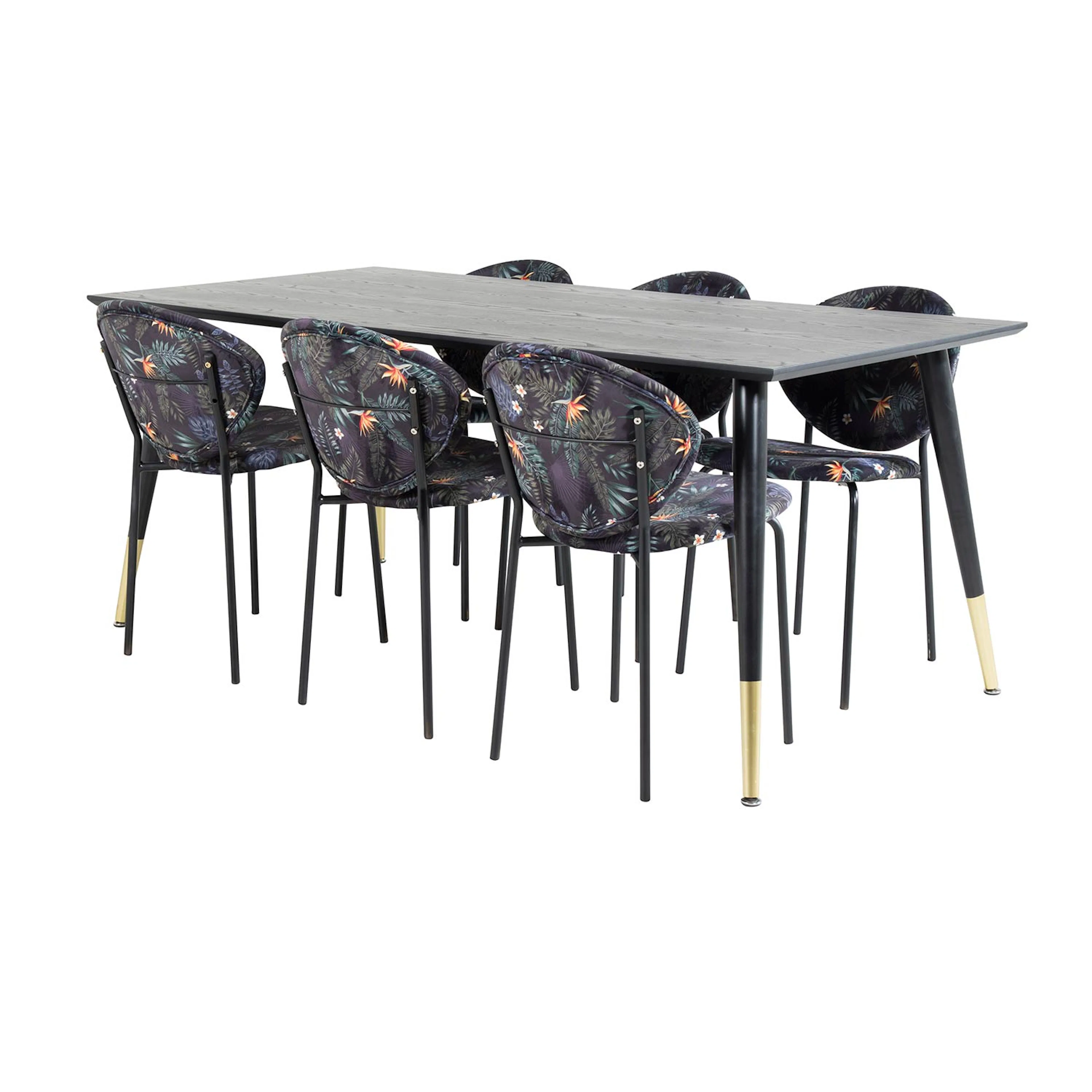 DippTable Black Brass+Vault Chair-Black Flower_6 Svart/Mässing/Blommönstrad