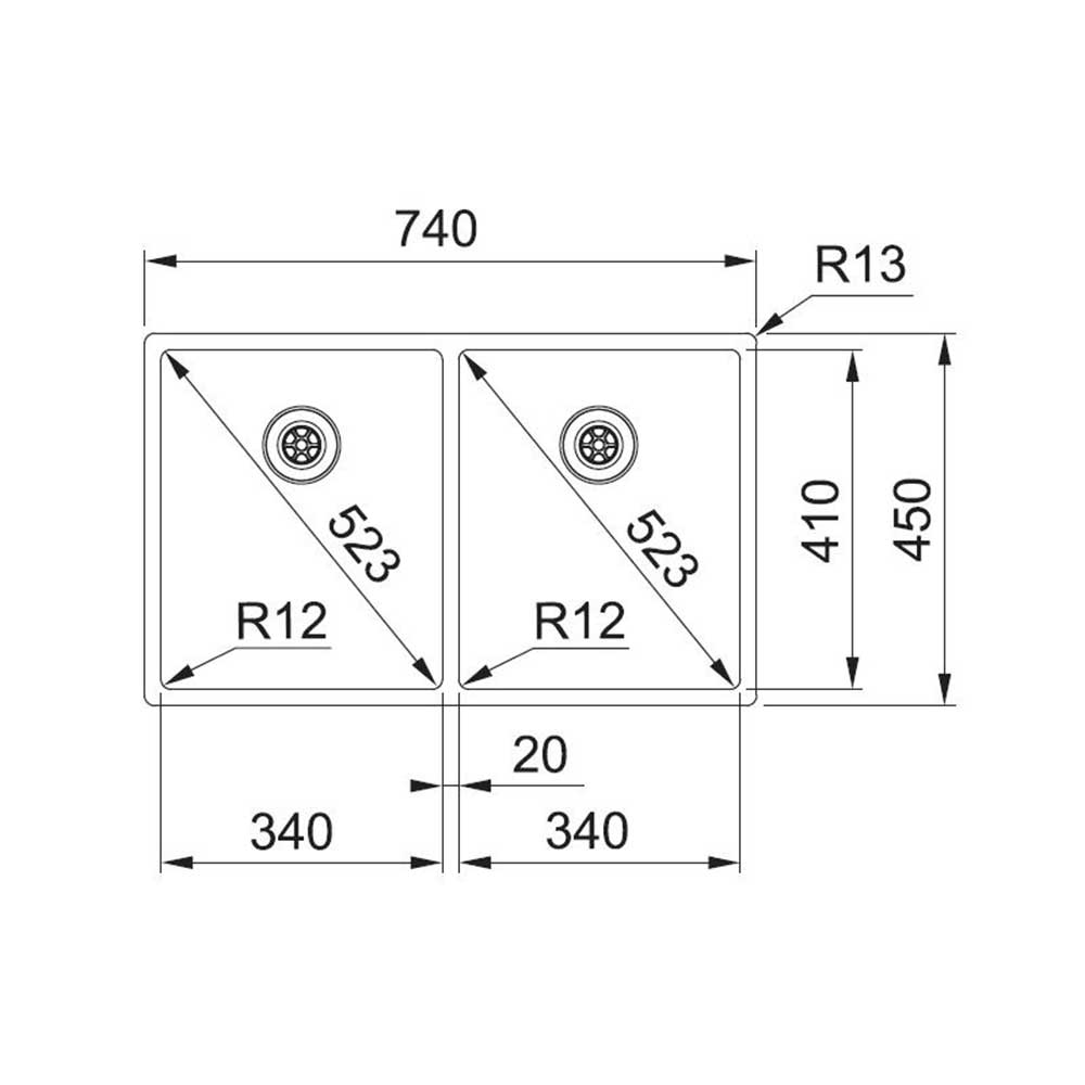 Diskho Franke Box BXX 220/34-34 Manuell Rostfri Dubbla Hoar