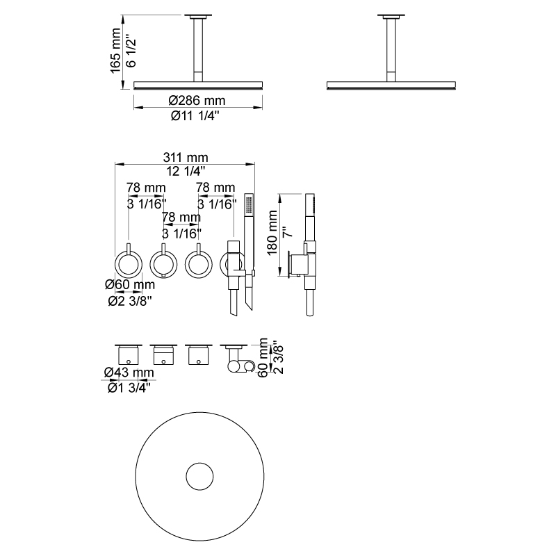 Takduschset Vola 5471R-061A för Inbyggnad