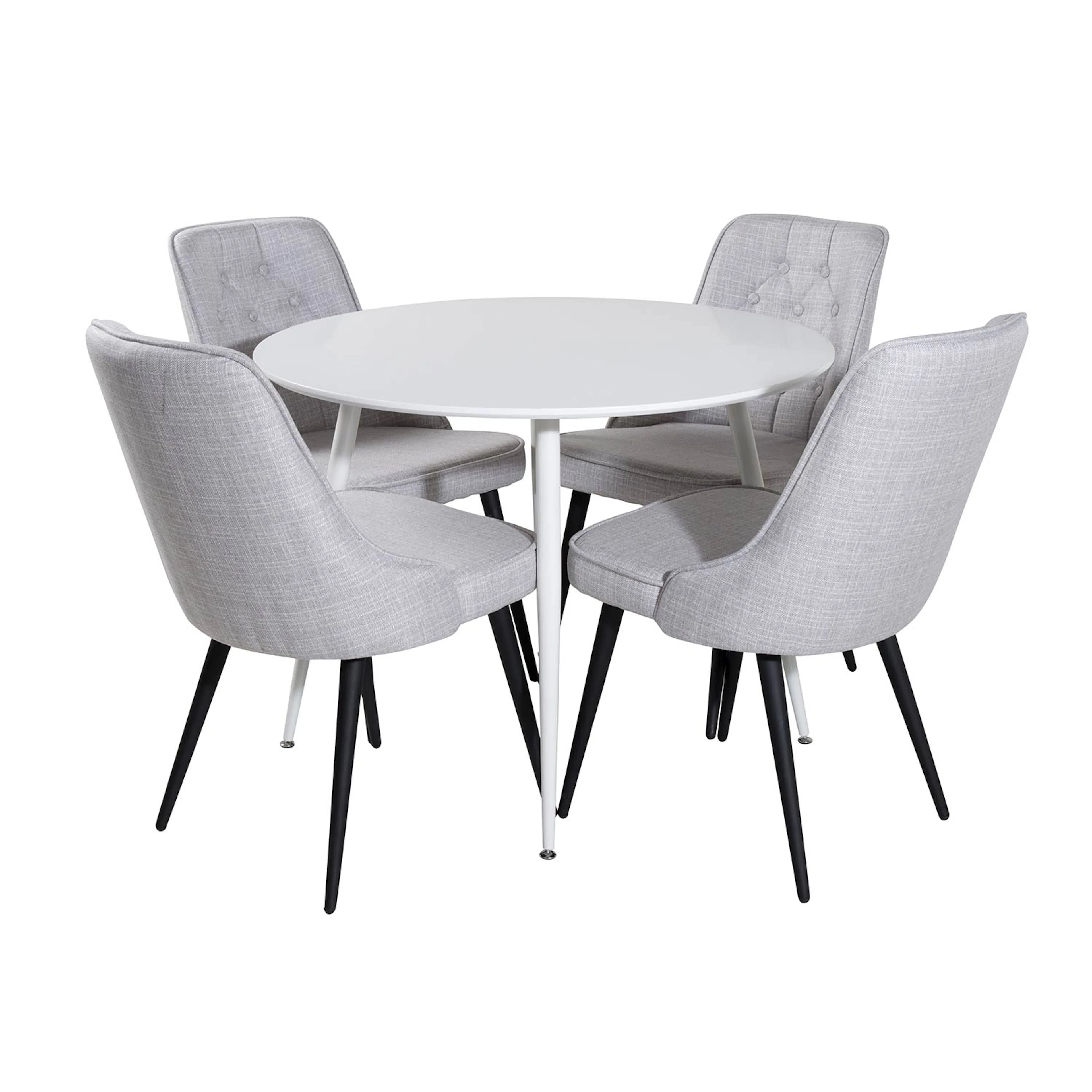 Plaza Round Table - White top/Velvet Chair-ljusgråFabric_4 Vit/Ljusgrå/Svart