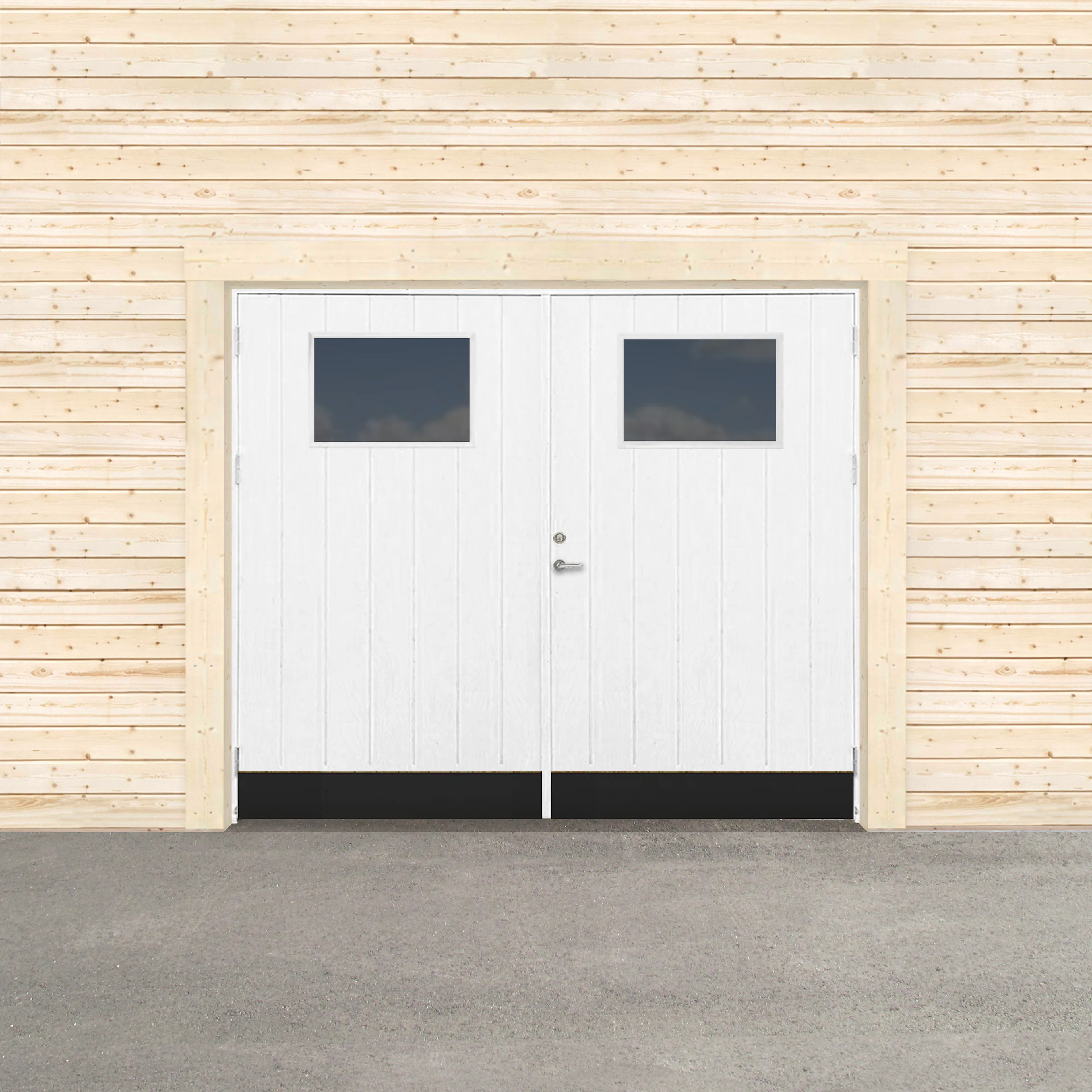 Garageport Sveadörren Kall Glasfönster Grundmålad