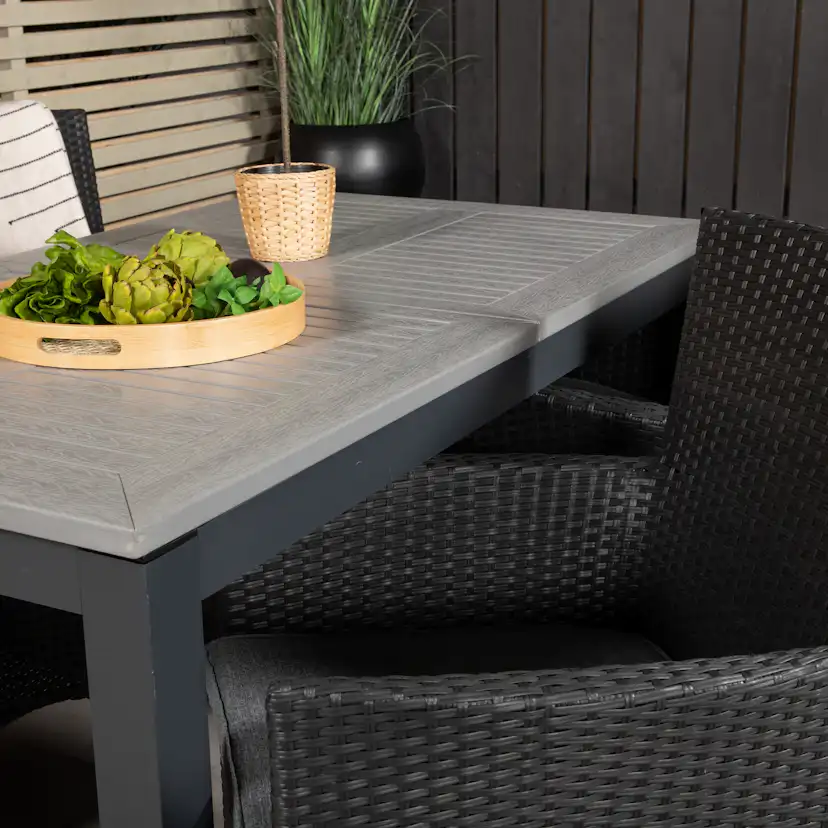 Albany Dining Table 160/240*100 - Svart Alu / Grey Aintwood+ Svart/Grå