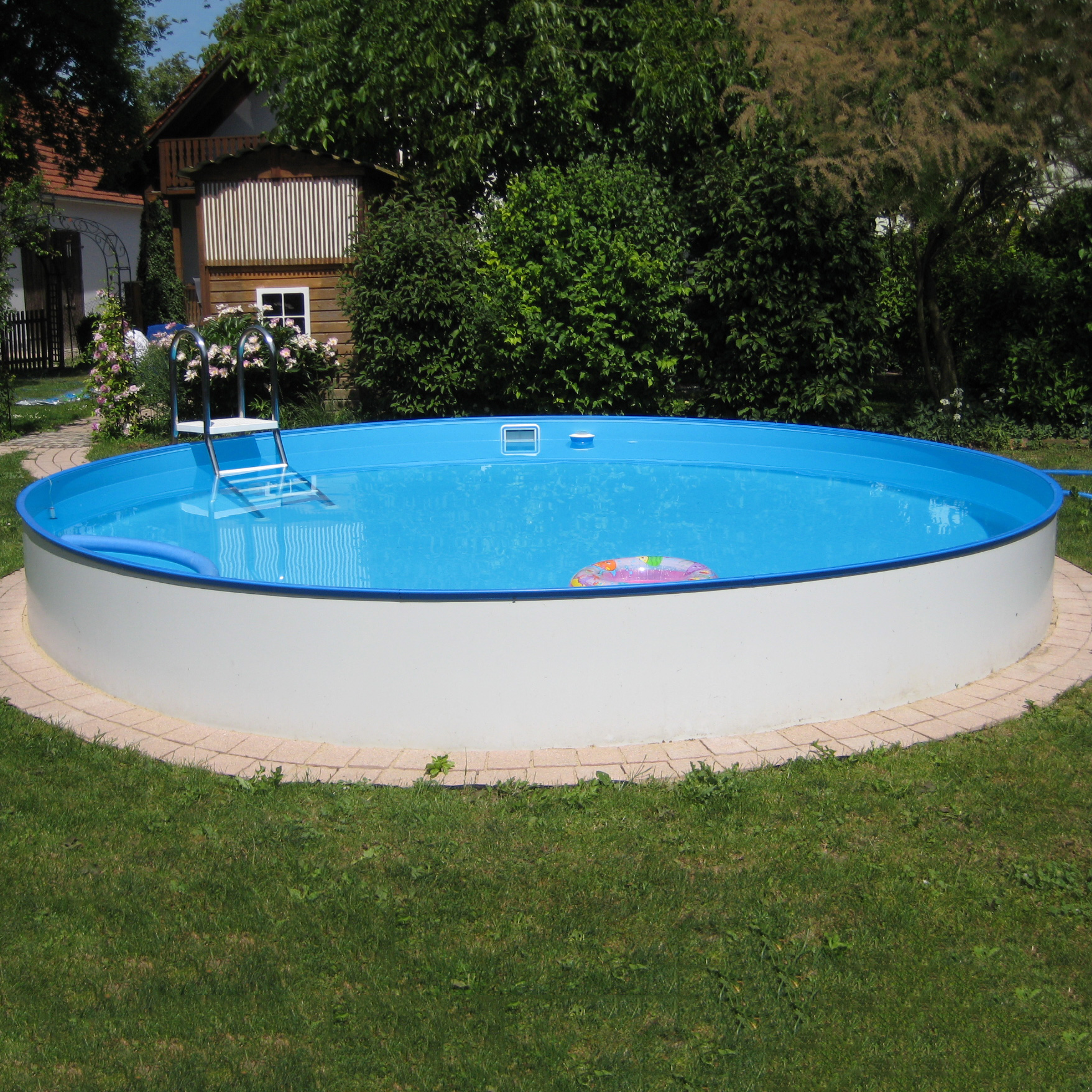 Stålväggspool Planet Pool Premium Inbyggd Rund Ø500 cm D:150 cm inkl SF8 Stege och Tillbehör