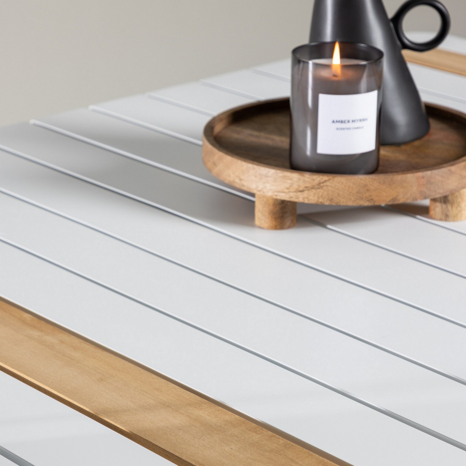 Togo Dining Table, White, Teak, Aluminum Vit