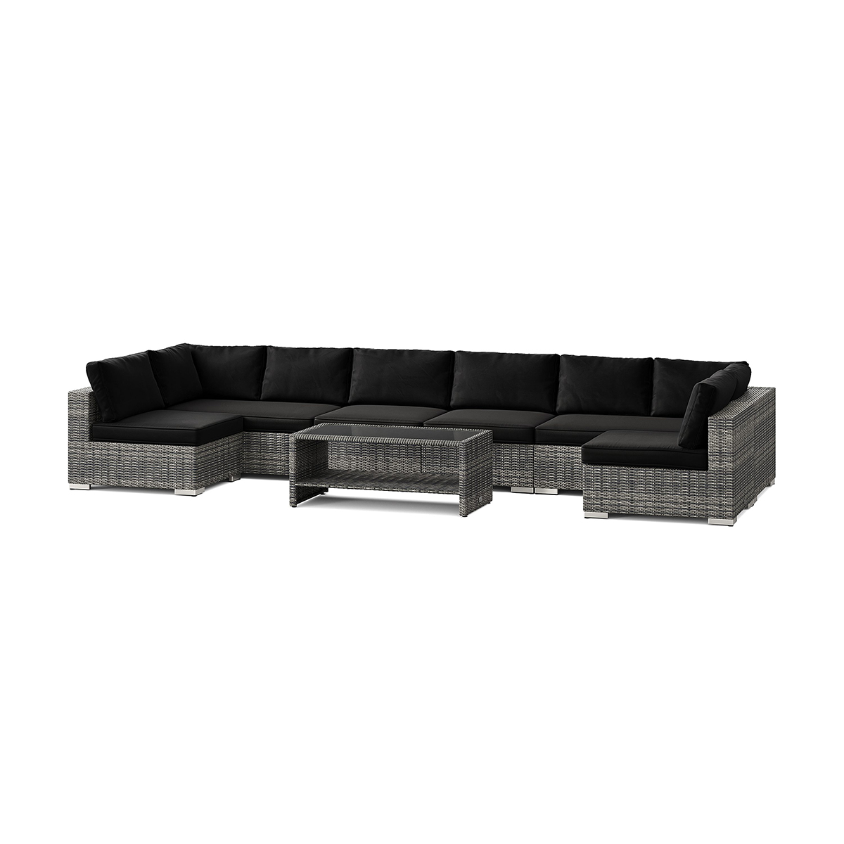Loungegrupp Comfort Garden Bahamas U-formad utomhus loungegrupp med öppet avslut, 8-sits med bord och hylla