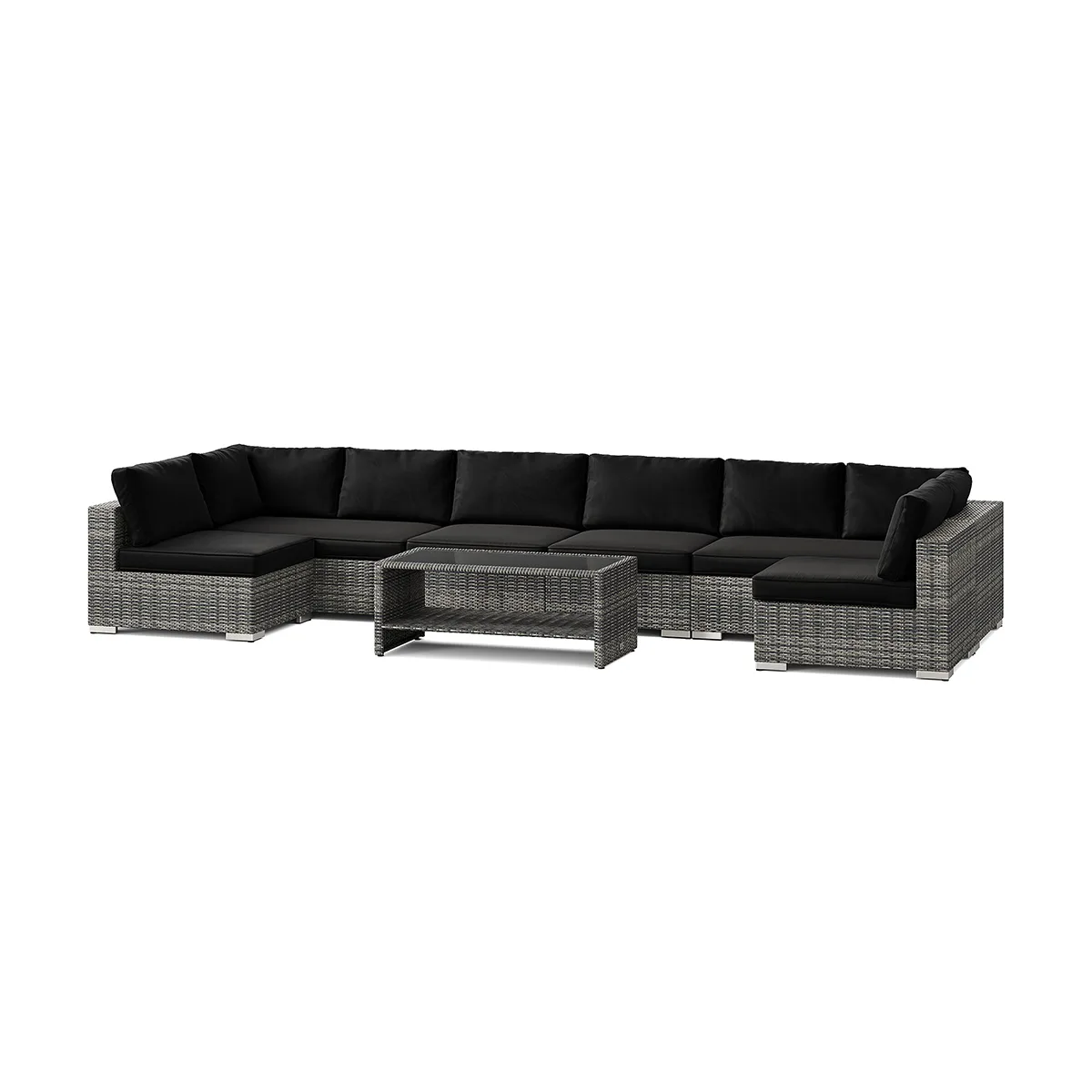 Loungegrupp Comfort Garden Bahamas U-formad utomhus loungegrupp med öppet avslut, 8-sits med bord och hylla