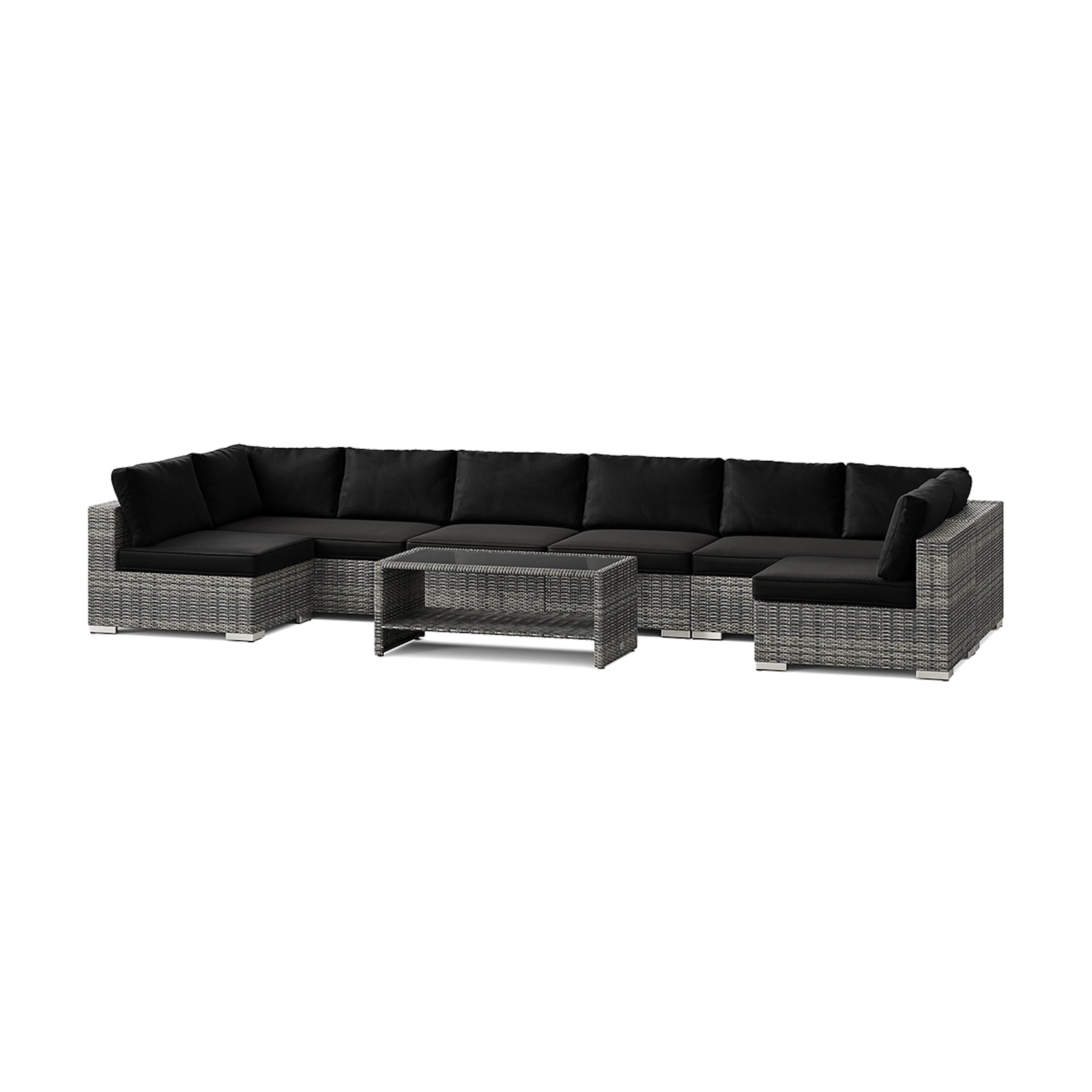 Loungegrupp Comfort Garden Bahamas U-formad utomhus loungegrupp med öppet avslut, 8-sits med bord och hylla