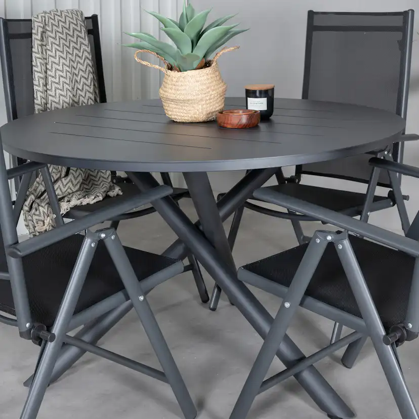 Alma Dining Table - Black Alu - ø120cm+Break 5:pos Chair - B Svart