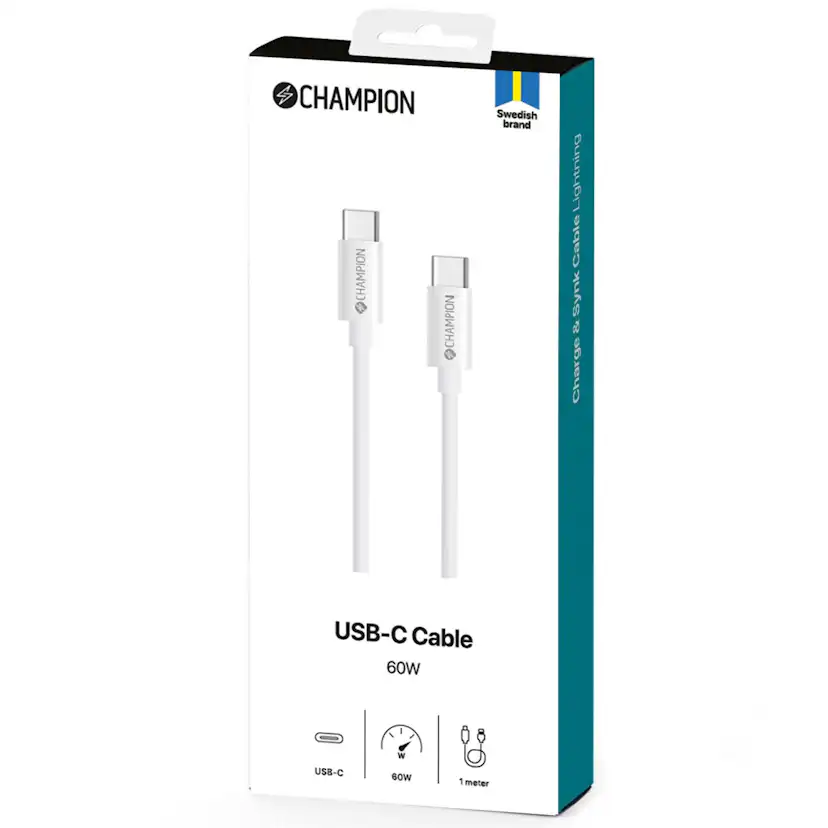 USB-C Kabel Champion 60W 1m Vit