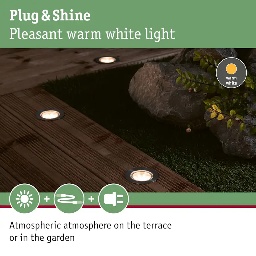 LED Infälld Markbelysning Paulmann Plug & Shine Floor Eco IP67 24V 3-pack med Kabel & Transformator