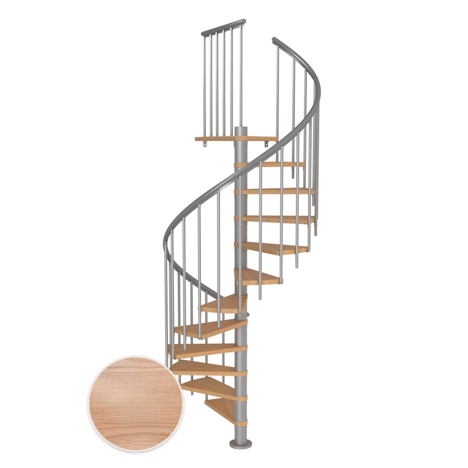 MONTREAL ek multiplex pearl grey CLASSIC3 13T Ø140 Pearl Grey, D: 1400 mm, Golv till golv höjd: 2870-3290 mm, 13+1 steg
