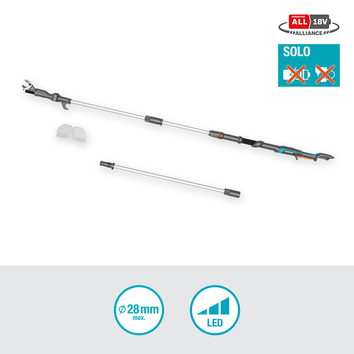 Teleskopisk Stångsax Gardena HighCut 360 Batteri P4A utan Batteri och Laddare