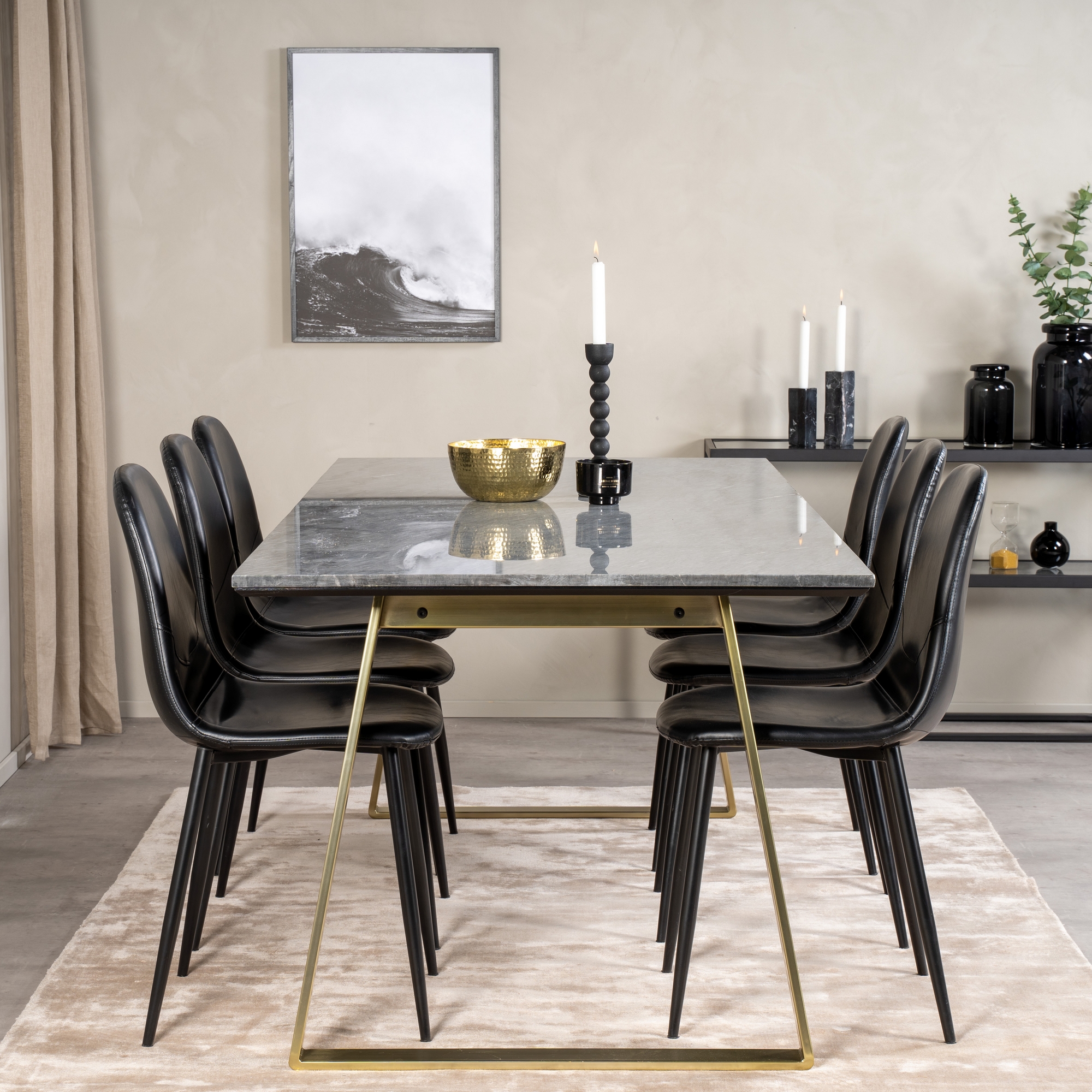Matgrupp Venture Home Estelle 200 med 6 Pobbie Stolar Konstläder
