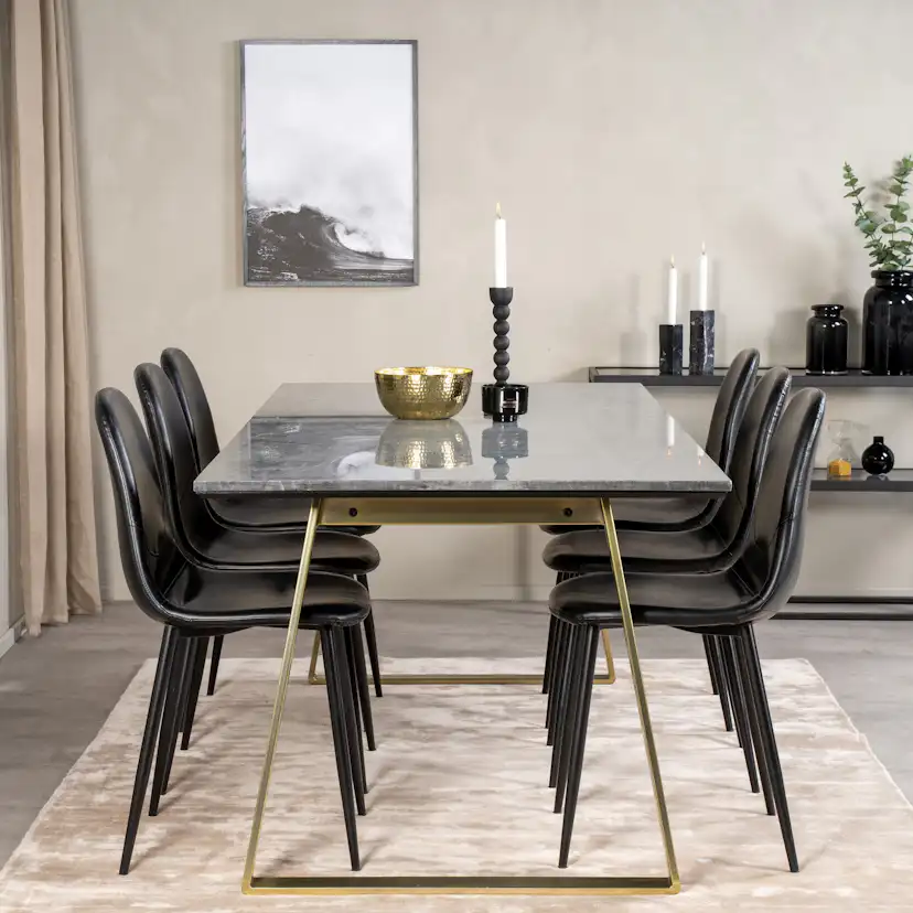 Matgrupp Venture Home Estelle 200 med 6 Pobbie Stolar Konstläder