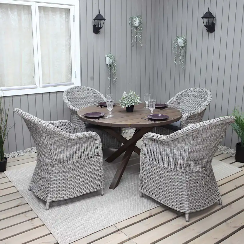 Matgrupp Utomhus Baltic Garden Ø 112 cm bord & 4 Belize grå stolar