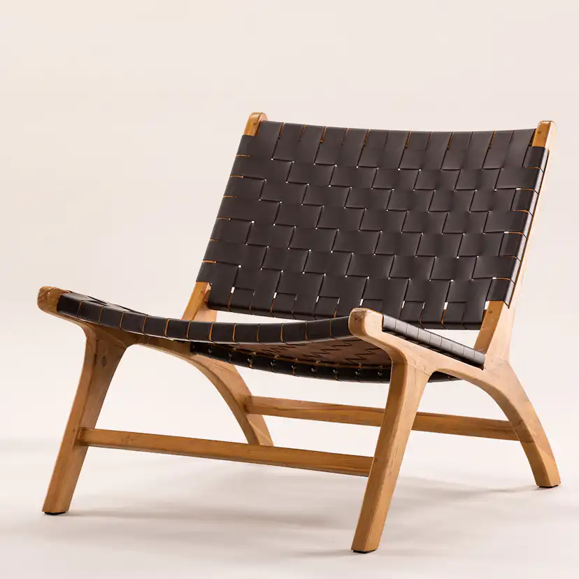 Loungestol Vind Rike Fåtölj i Brun Konstläder & Teak