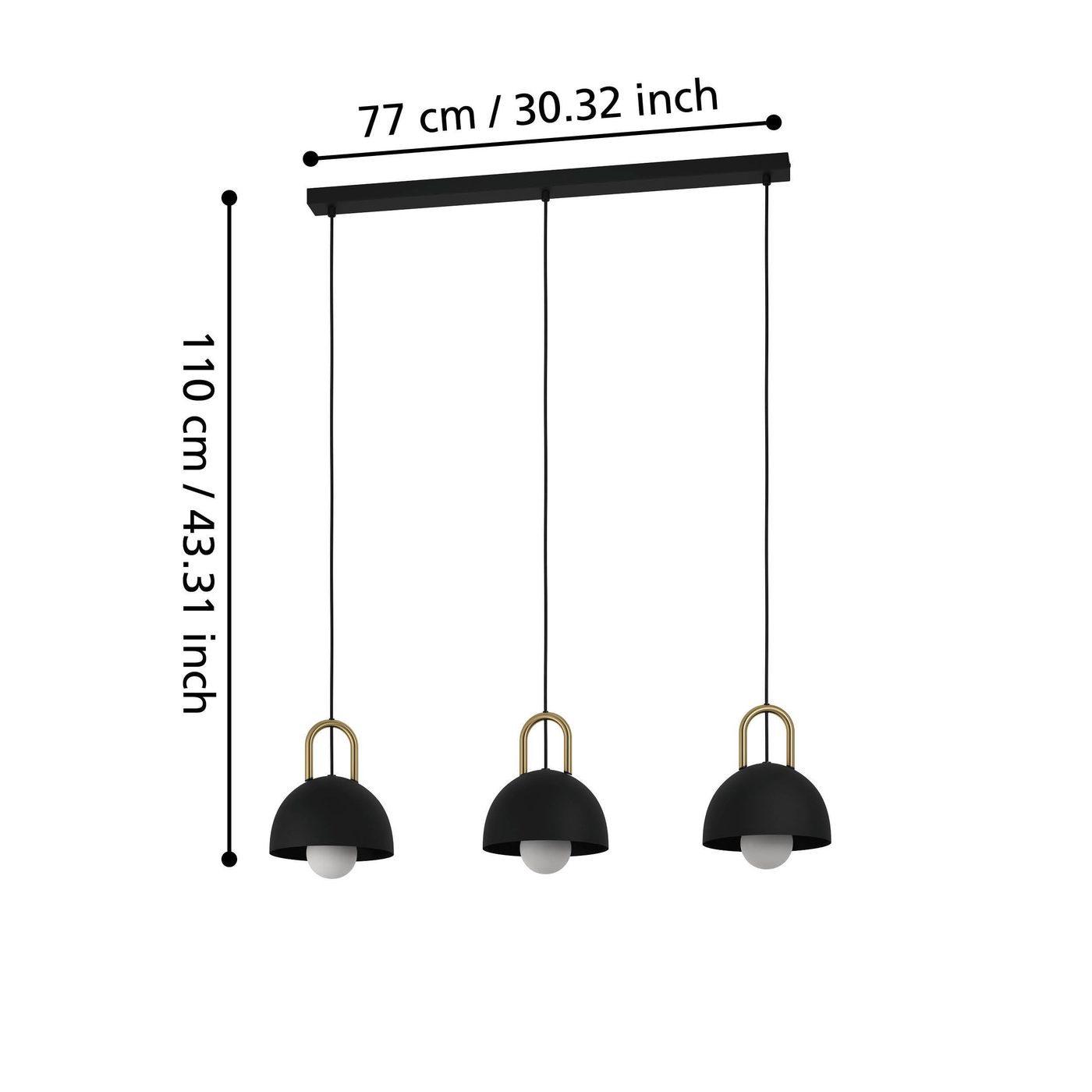 Takpendel Eglo Calmanera med 3 Lampor Svart, Mässing