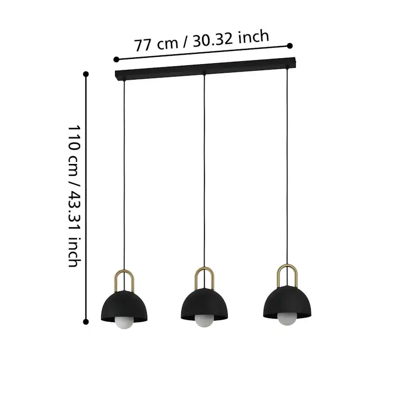 Takpendel Eglo Calmanera med 3 Lampor Svart, Mässing