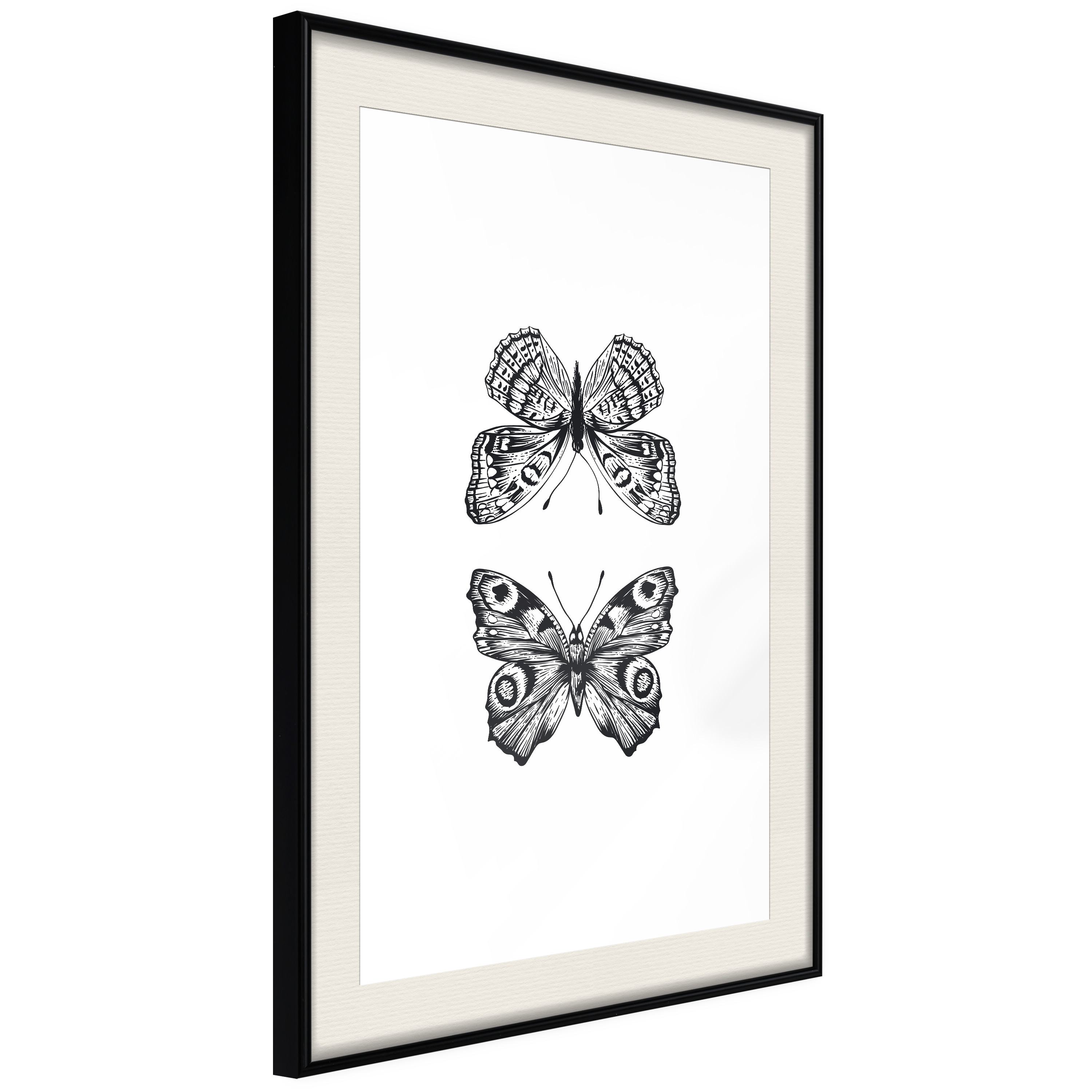 Affisch - Two Butterflies [Poster] 30x45 Svart ram med passepartout, 30x45 cm