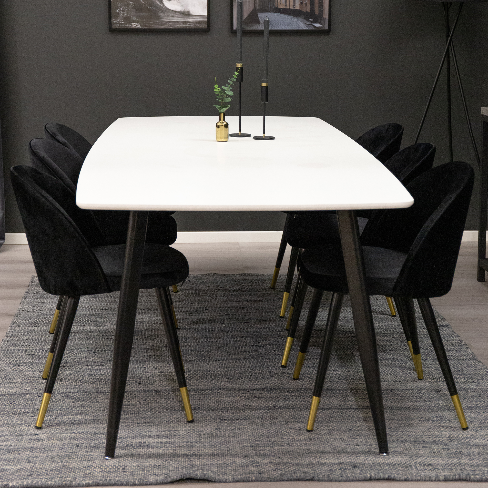 Polar Ellipse Dining Table+Velvet Dining Chair Svart/Mässing