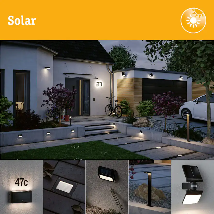 Fasadbelysning Solcell Paulmann Sonlig LED med Skymningsstyrd rörelsedetektor IP65