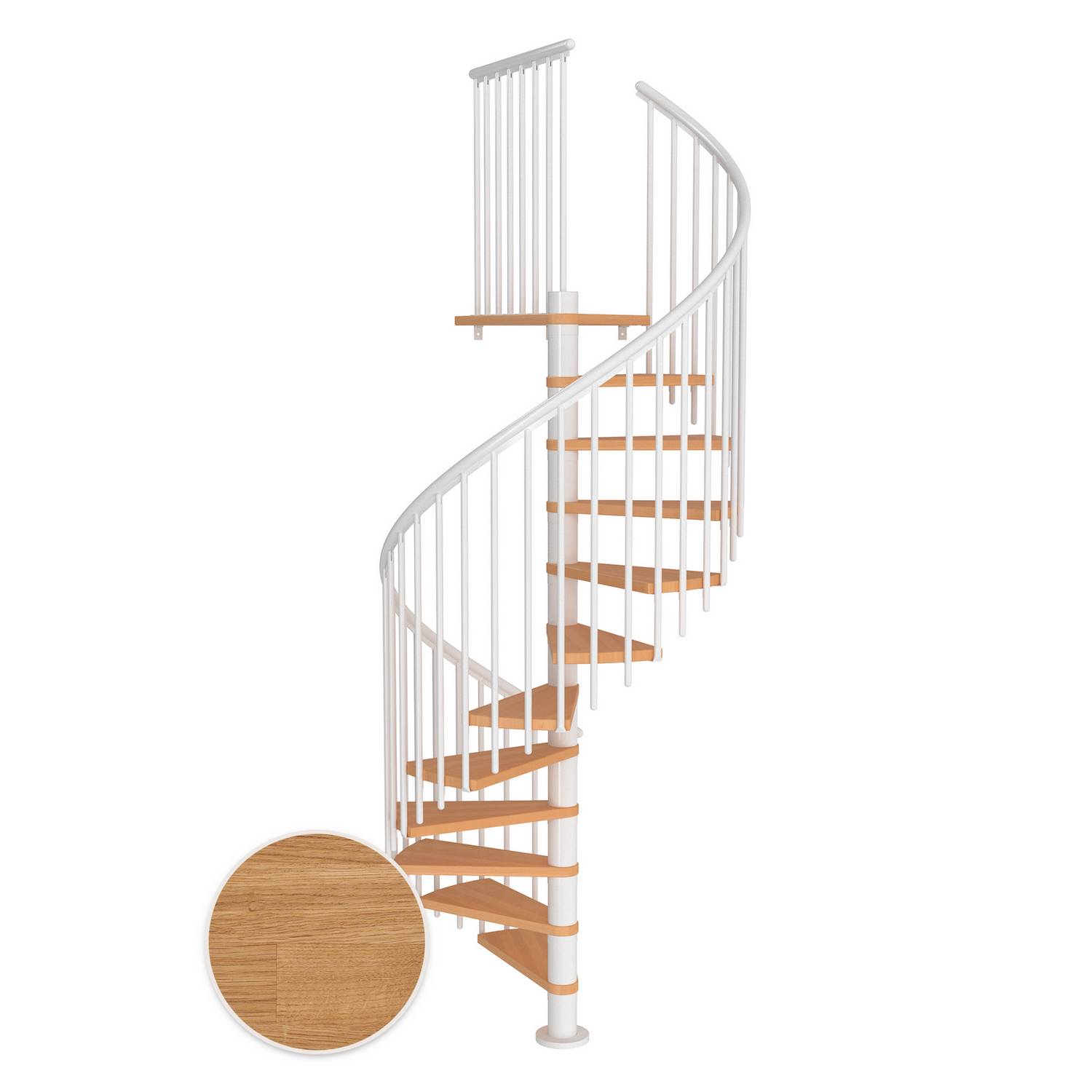 MONTREAL spiral ek oljad vit CLASSIC4 13T Ø140 Vit, D: 1400 mm, Golv till golv höjd: 2910-3330 mm, 13+1 steg