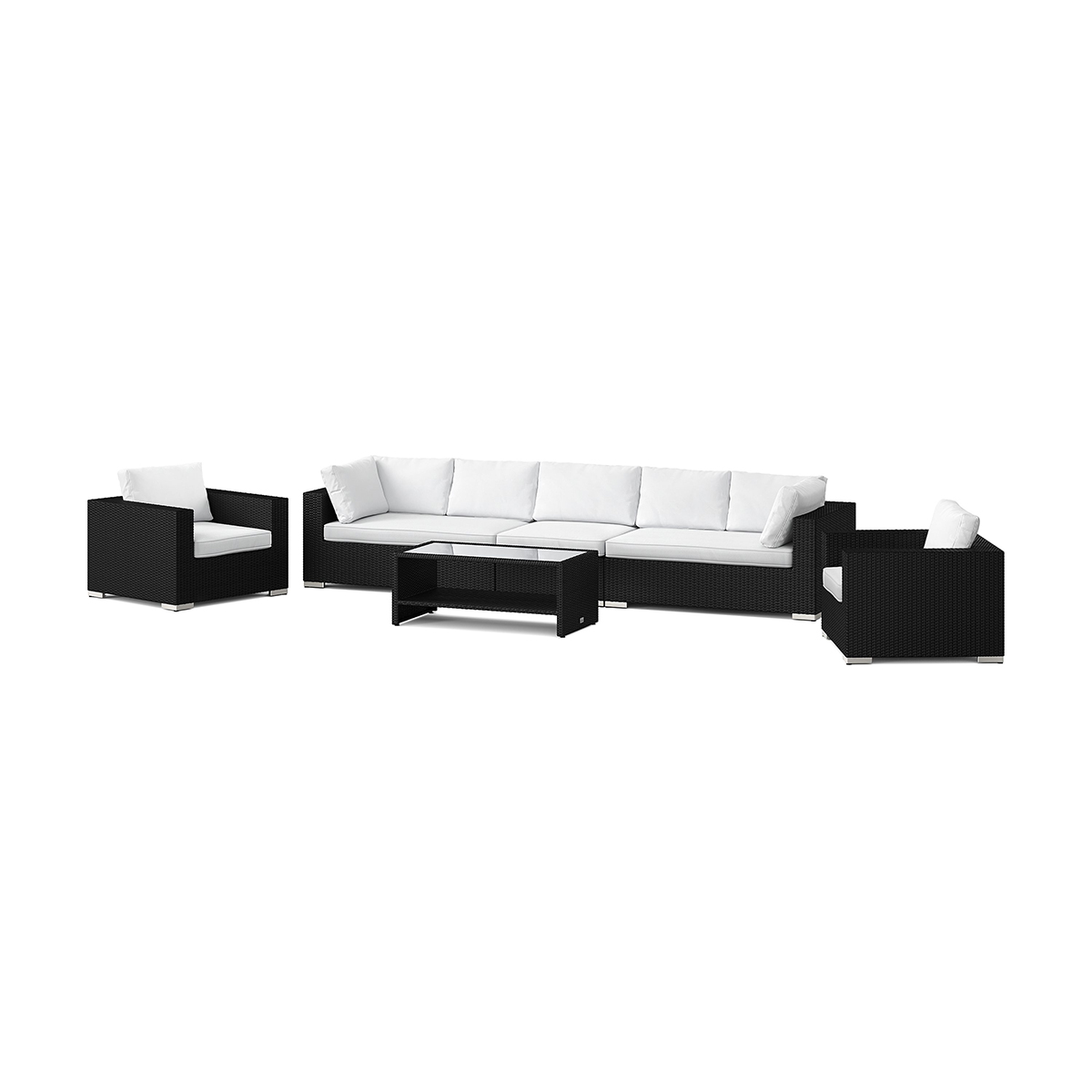 Loungegrupp Comfort Garden Bahamas utomhus soffgrupp 7-sits med två fåtöljer och bord med hylla