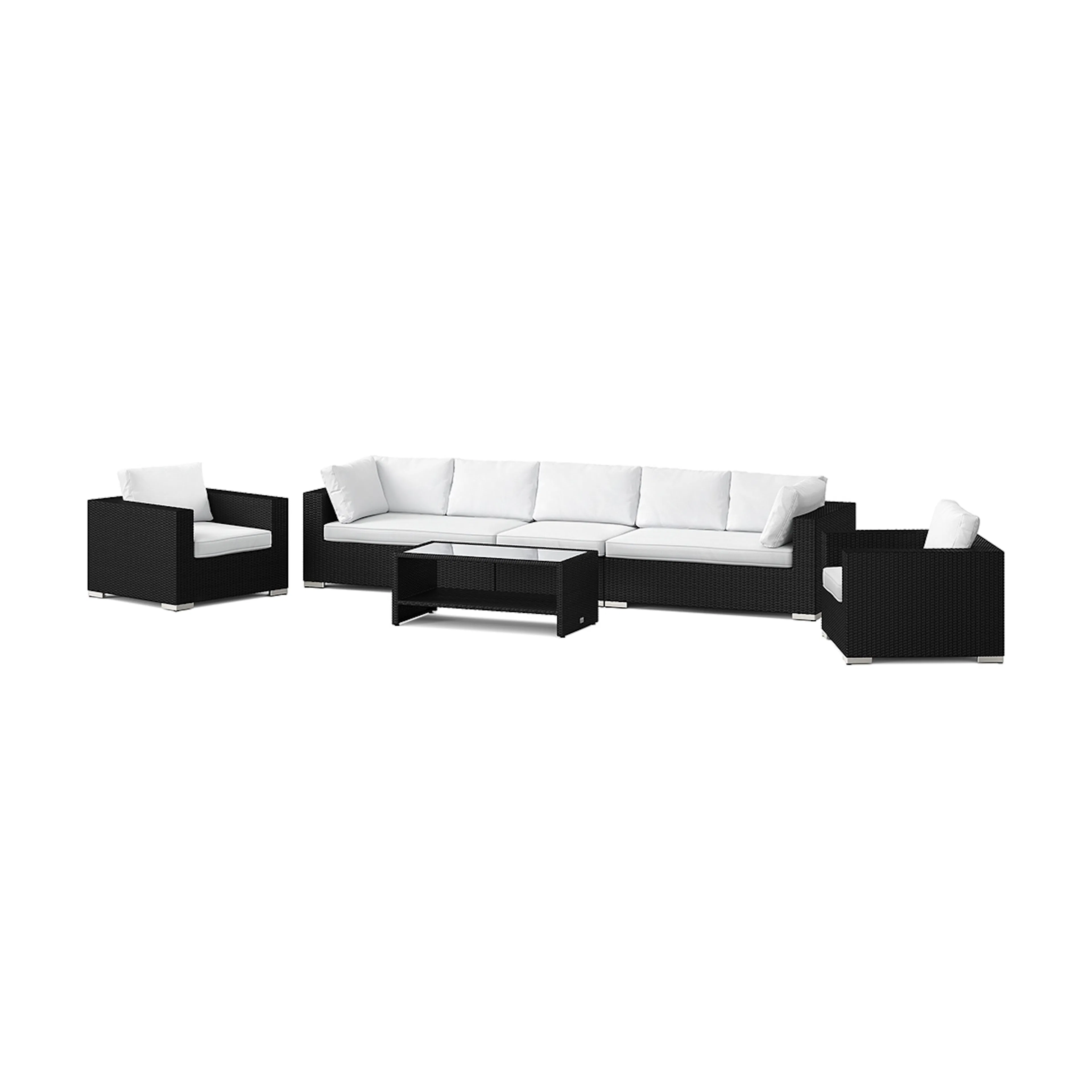 Loungegrupp Comfort Garden Bahamas utomhus soffgrupp 7-sits med två fåtöljer och bord med hylla