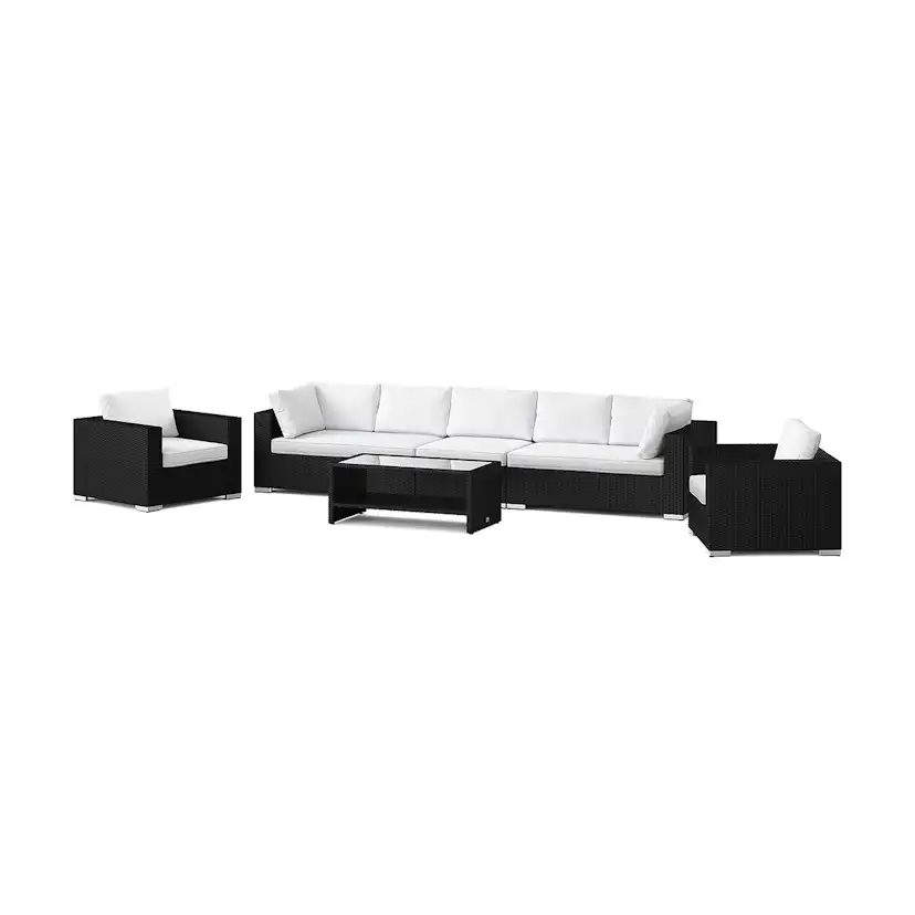 Loungegrupp Comfort Garden Bahamas utomhus soffgrupp 7-sits med två fåtöljer och bord med hylla