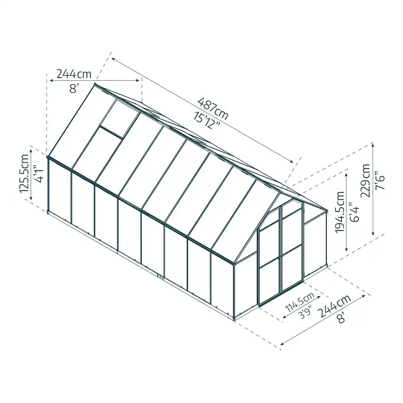 Växthus Canopia by Palram Essence Aluminiumram med UV-Skyddad Polykarbonat & Ventilationsfönster, 11,8 m²