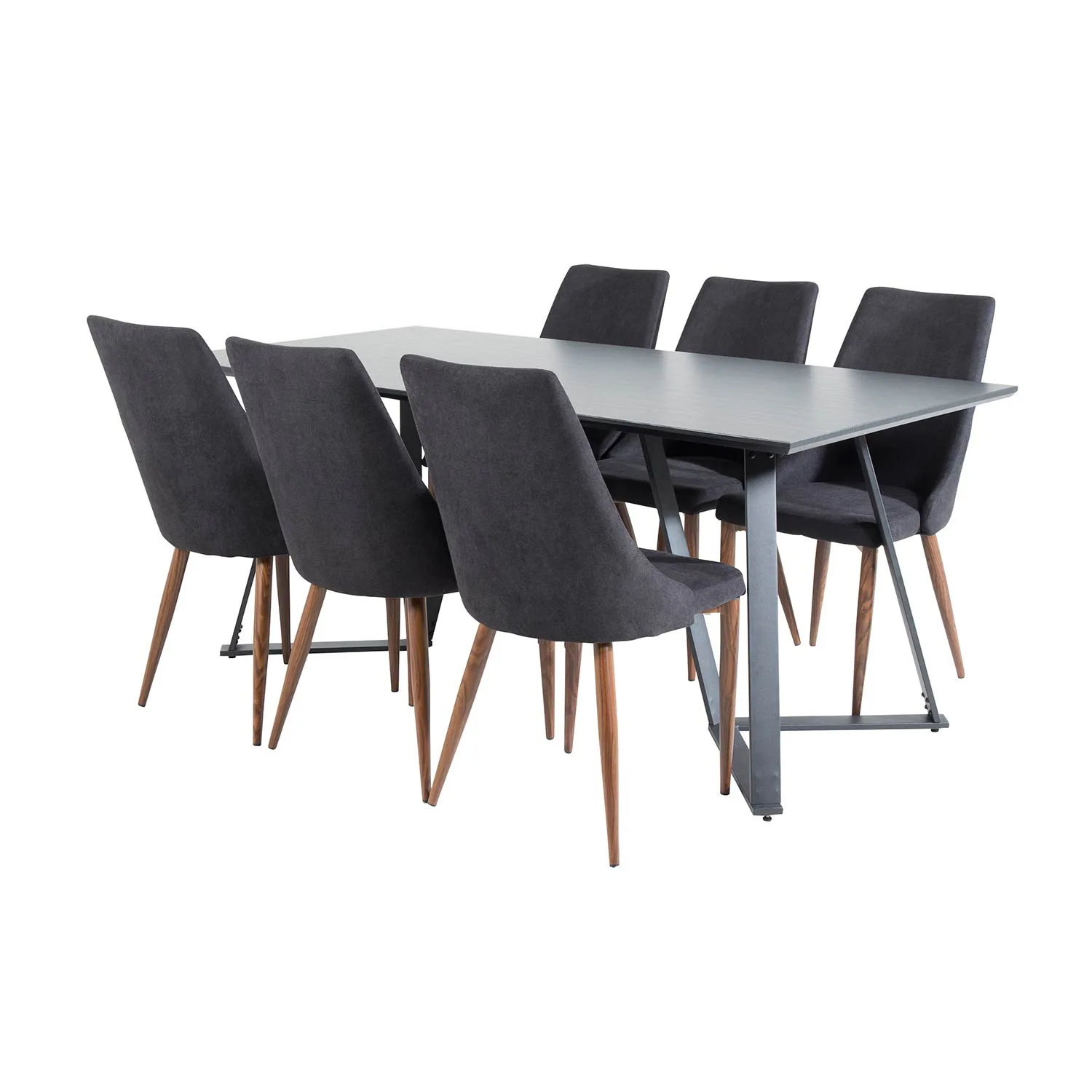 Matgrupp Venture Home Madde med 6 Laura Stolar Polyestertyg Svart/Svart/Valnöt
